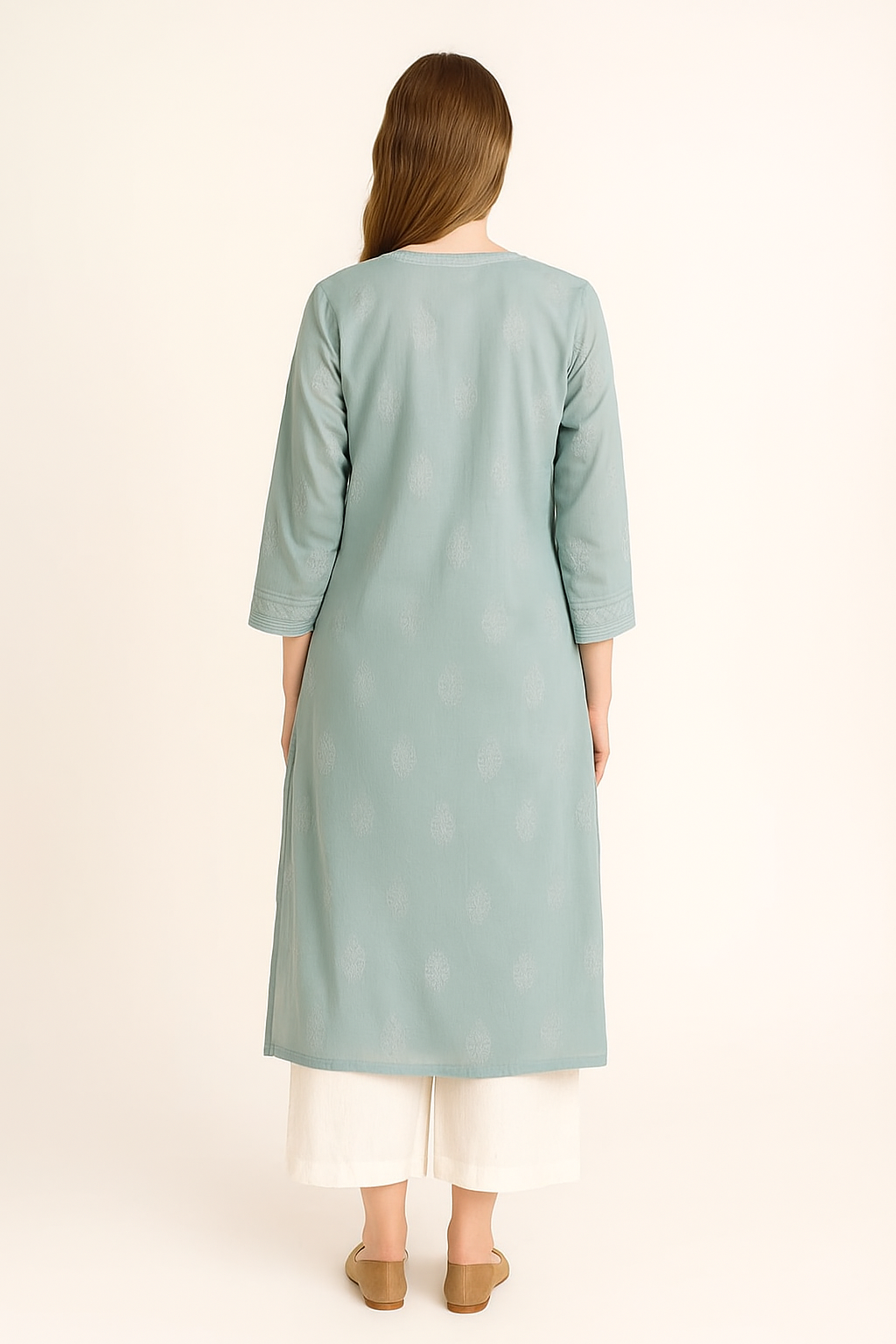 Silakaari Women's Pure Cotton All Over Panel Neck Point Premium Long Kurti