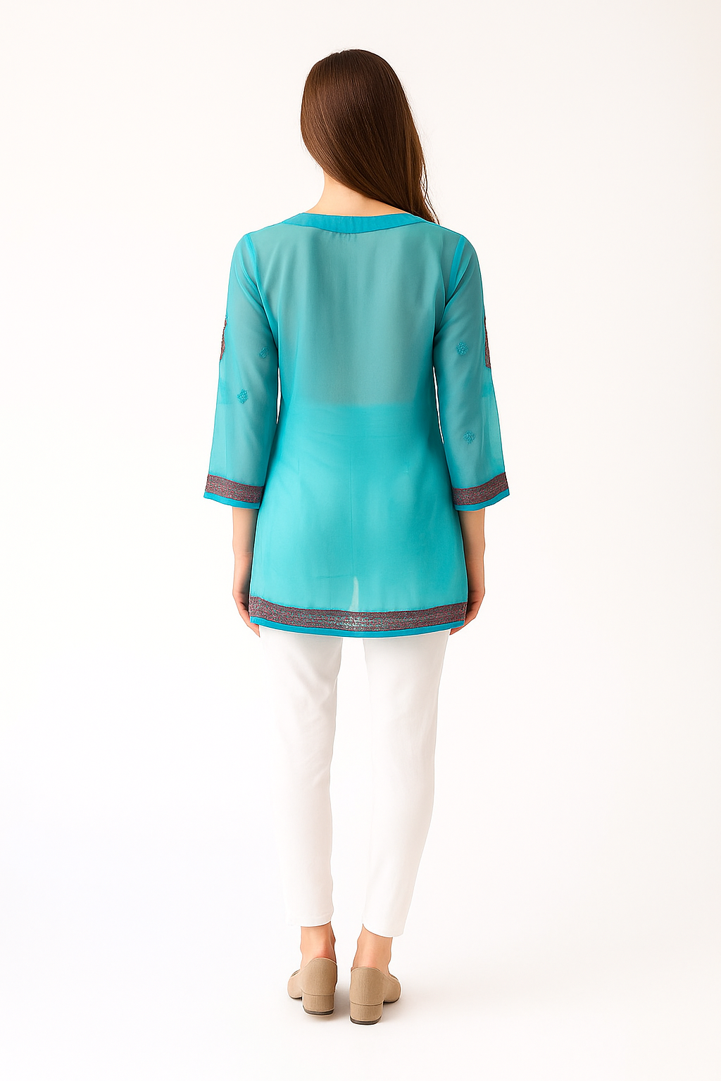 Silakaari Pure Georgette All Over Floral Soft Premium Lucknowi Short Kurti Slip With Pant Set