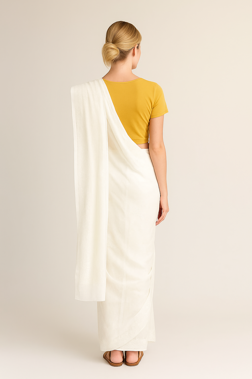 Silakaari Cream-Gold Pure Organza Fine Handwork Lucknowi Premium Saree