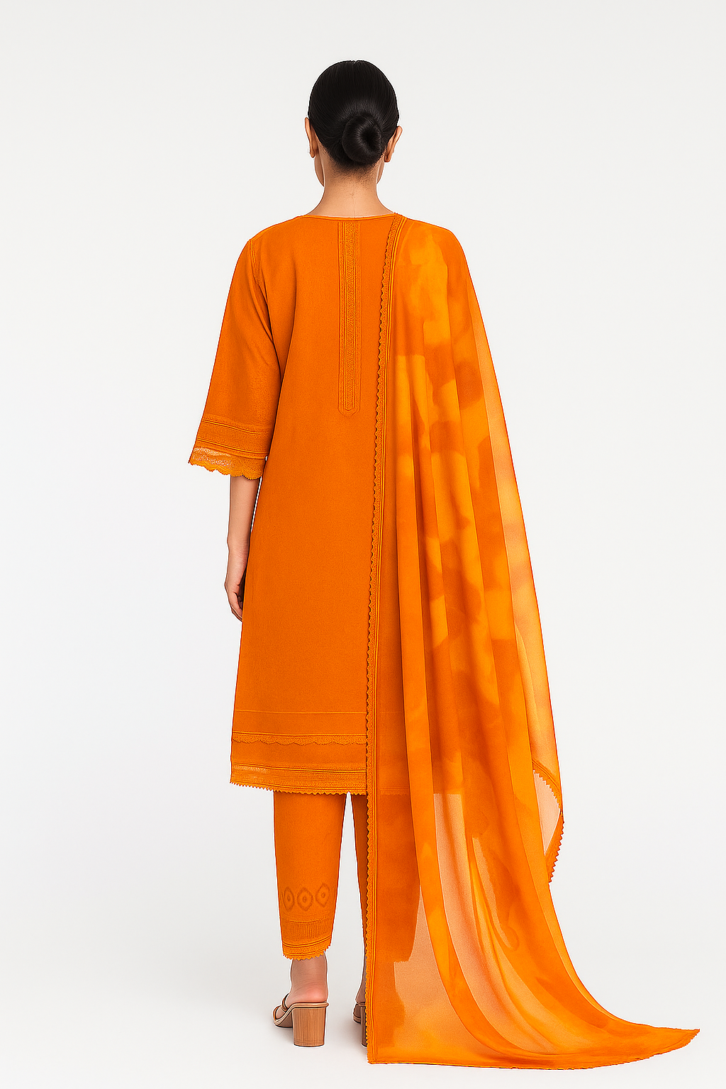 Silakaari Dhun Orange Pure Lawn Printed Lacy Embroidery Ready-Made Dress