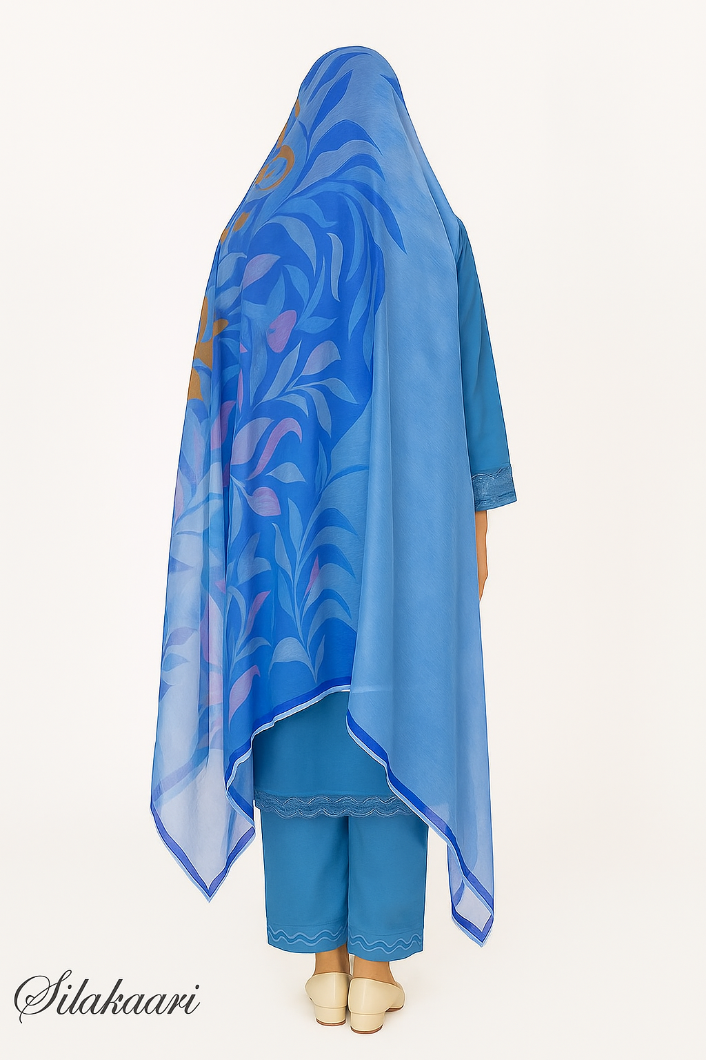 Silakaari Izhar Powder Blue Heavy Embroidery Organza Patch Pure Lawn Ready-Made Dress