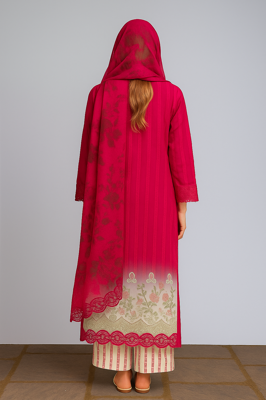 Silakaari Ayaan Magenat Printed Pure Lawn Sequin Patch Work Premium Ready-Made Dress