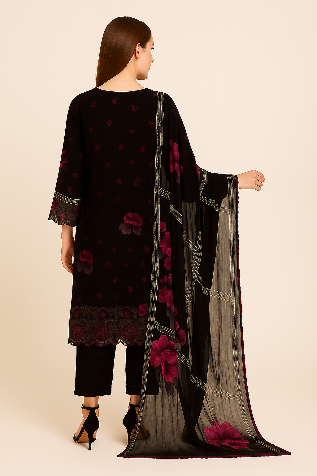 Silakaari Mahenoor Black-Pink Heavy Organza Patch Lacy PartyWear Ready-Made Dress