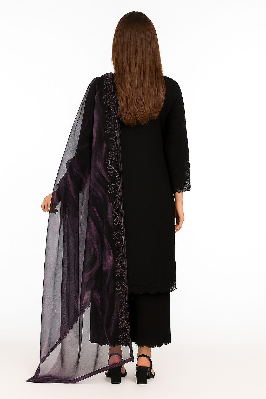 Silakaari Kurbat Pure Lawn All Over Embroidery With Sequin Black-Purple Full Patch Work Ready-Made Dress