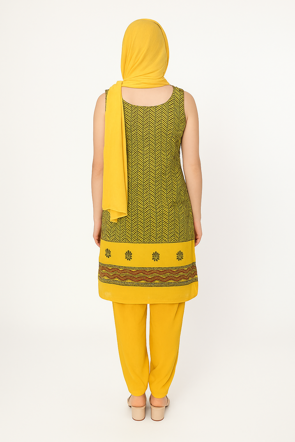 Silakaari Elegent Yellow Sequin Pearl Pure Cotton Lucknowi Unstitched Dress Material