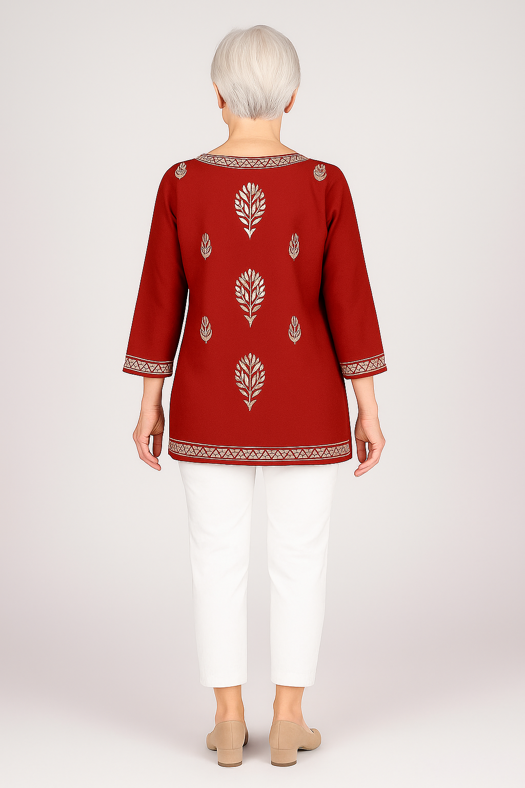 Silakaari Pure Muslin Maroon Heavy Lucknowi Straight Short Kurti With Pant Set