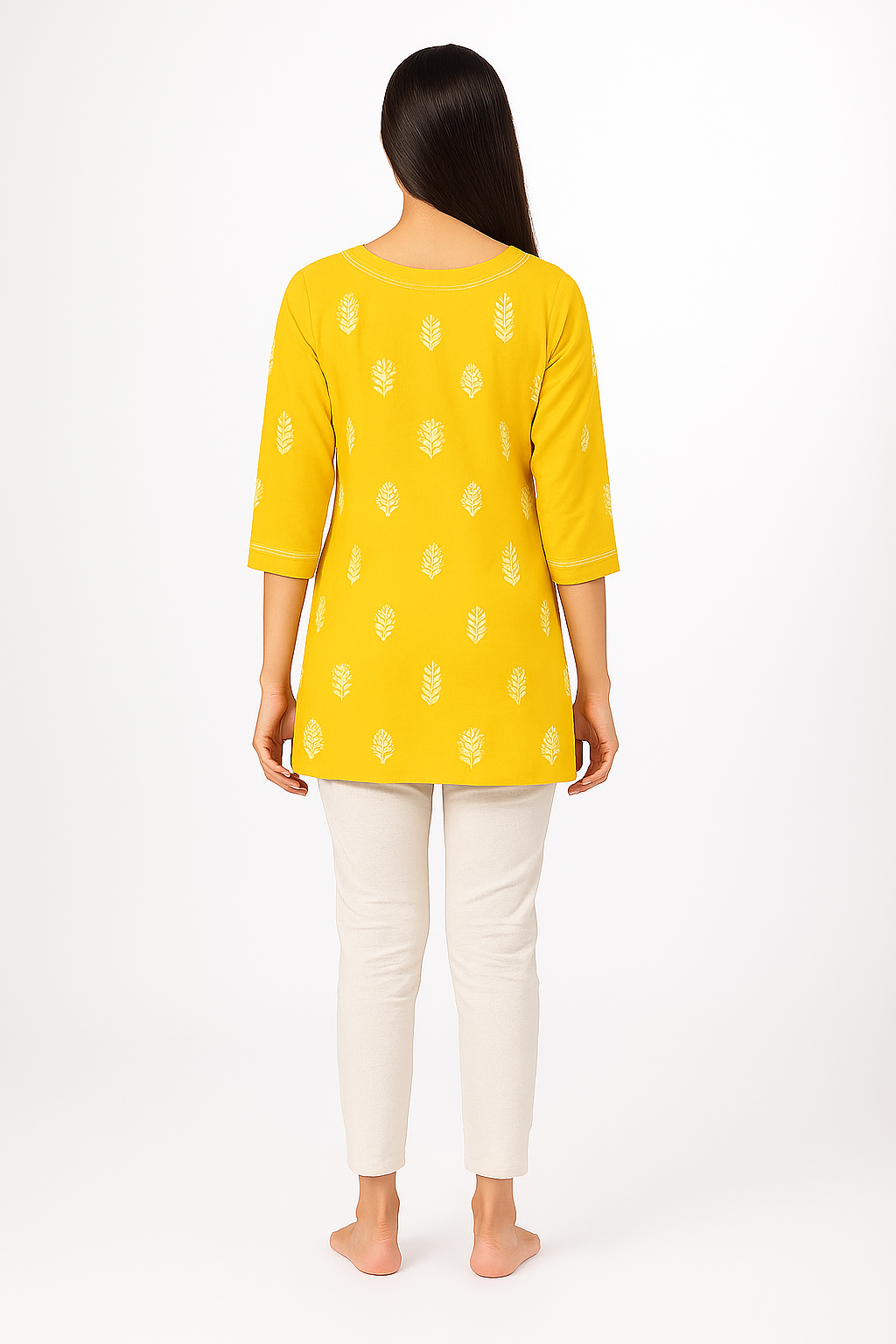 Silakaari Pure Viscose Yellow Shaded Heavy Lucknowi Aline Kurti With Pant Set