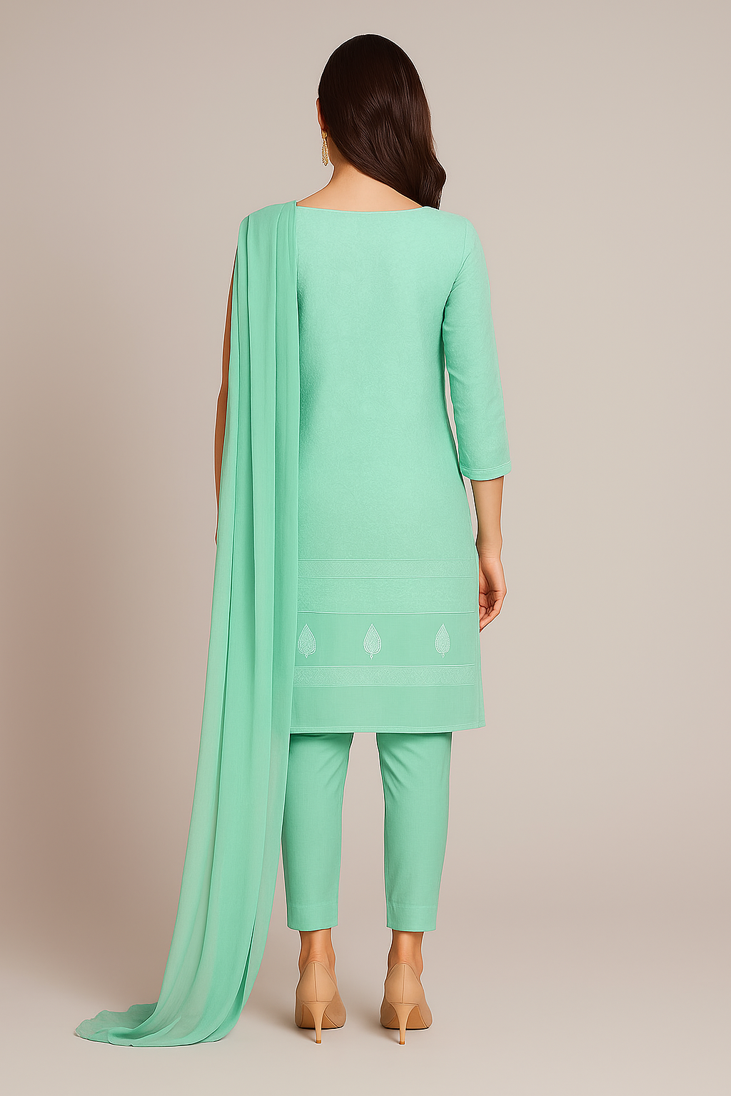 Silakaari Floss Green-White Pure Cotton Delux Premium Lucknowi Chikankari Unstitched Dress Material