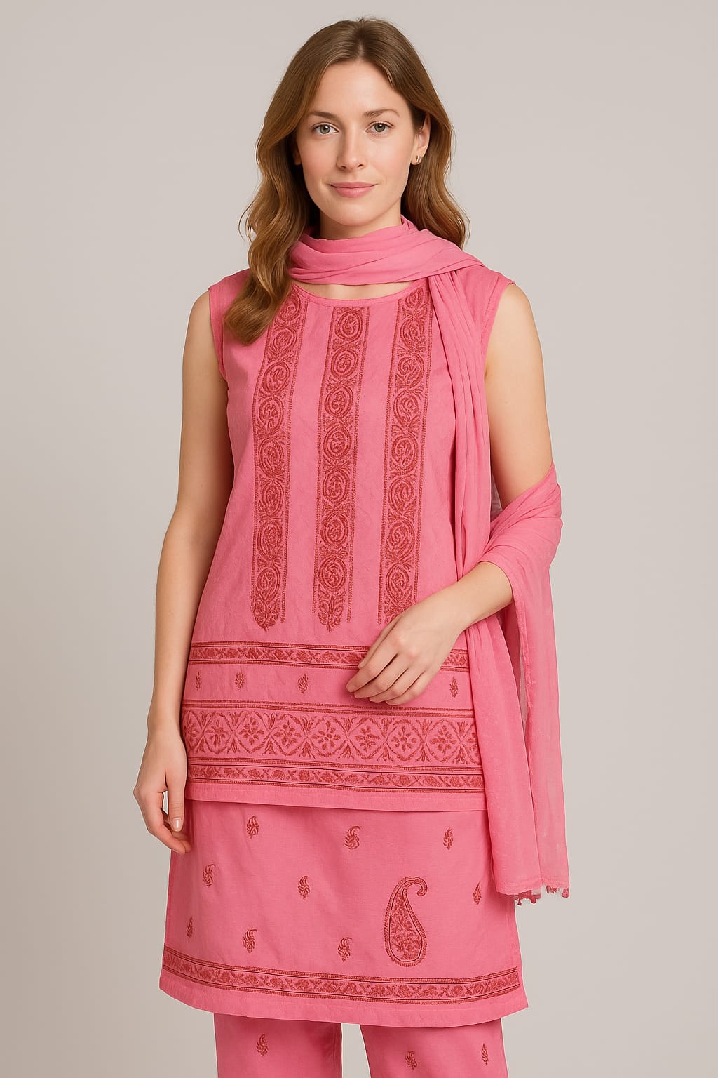 Silakaari Mehazabien Pink-Red Badla Mukaish Work Premium Handwork Unstitched Dress Material