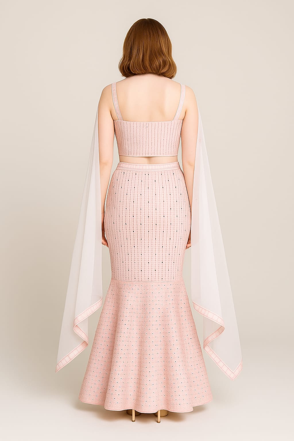 Silakaari Pure Net Mirror Pink Zari Work Unstitched Lehenga Set