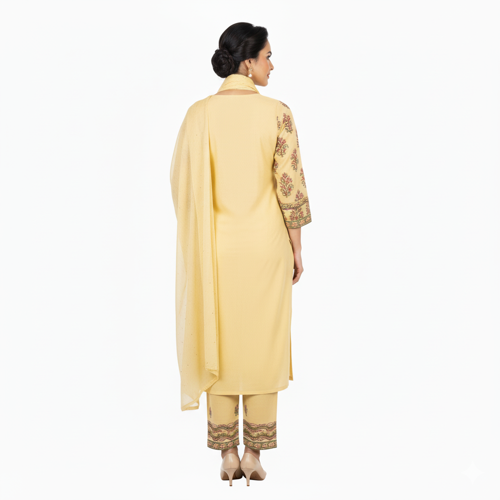 Silakaari Elegent Yellow Sequin Pearl Pure Cotton Lucknowi Unstitched Dress Material
