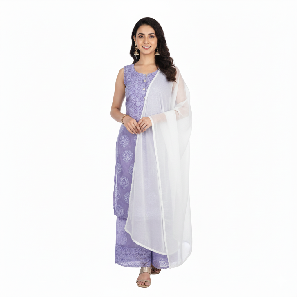 Silakaari Dharti Pure Organza Premium Fine Hand Work Lucknowi Unstitched Dress Material