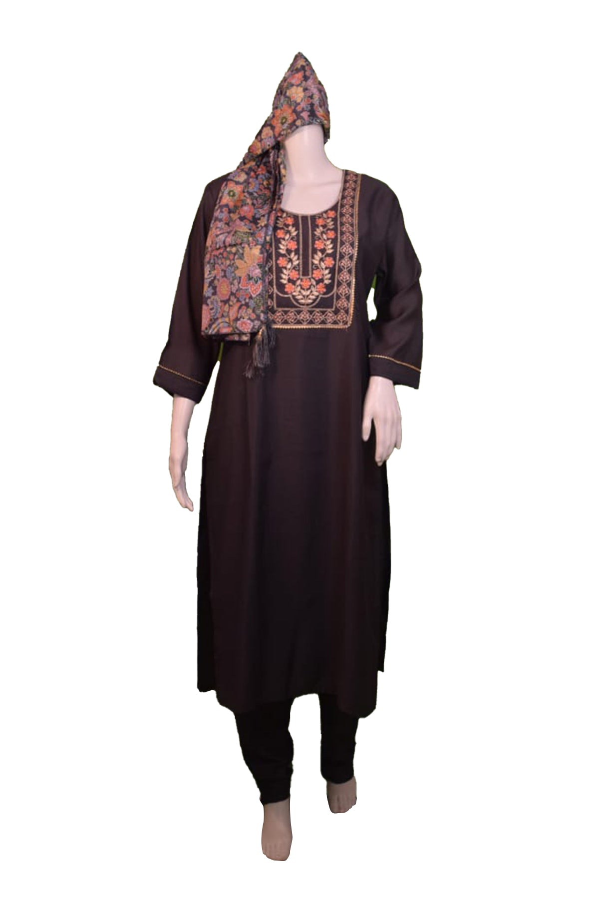 Silakaari Women's Dark Grey Heavy Zari Resham Digital Printed Dupatta Kurti Pant Set