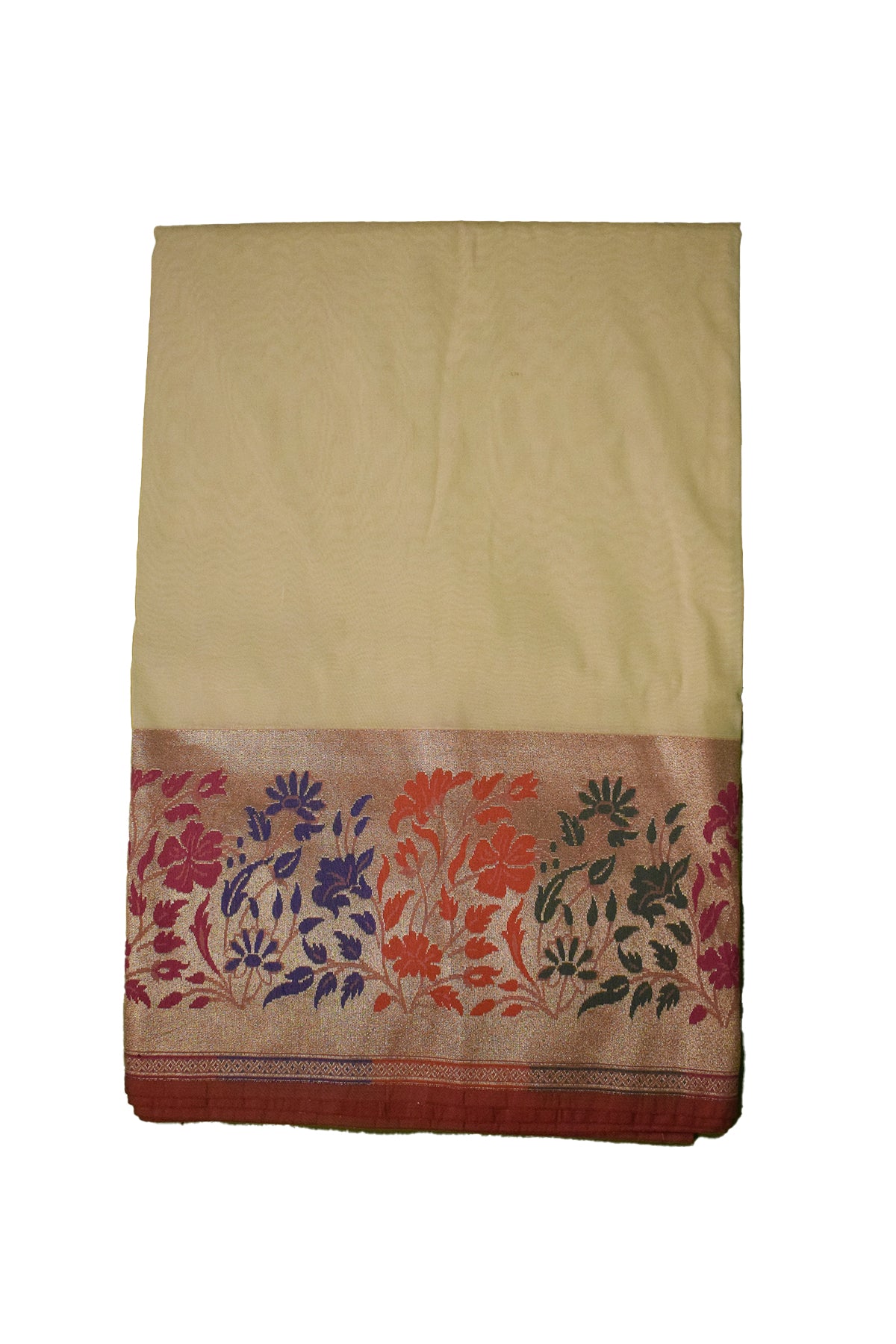 Silakaari Women's Off White Fancy Floral Border Banarasi Silk Saree