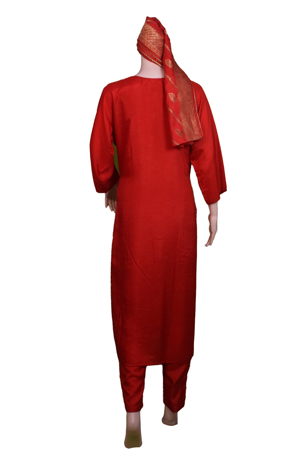 Silakaari Women's Dola Silk Heavy Gota Hand Work Kurti Pant Dupatta Set