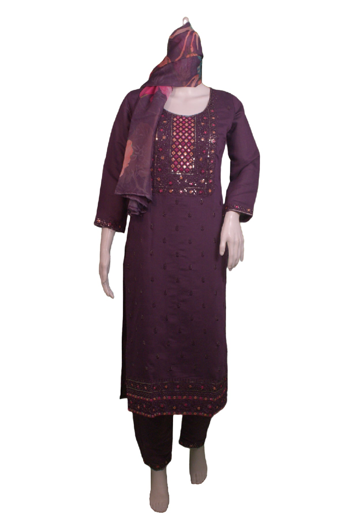 Silakaari Women's Sequin Fancy Mirror Embroidered Kurti Pant Dupatta Set