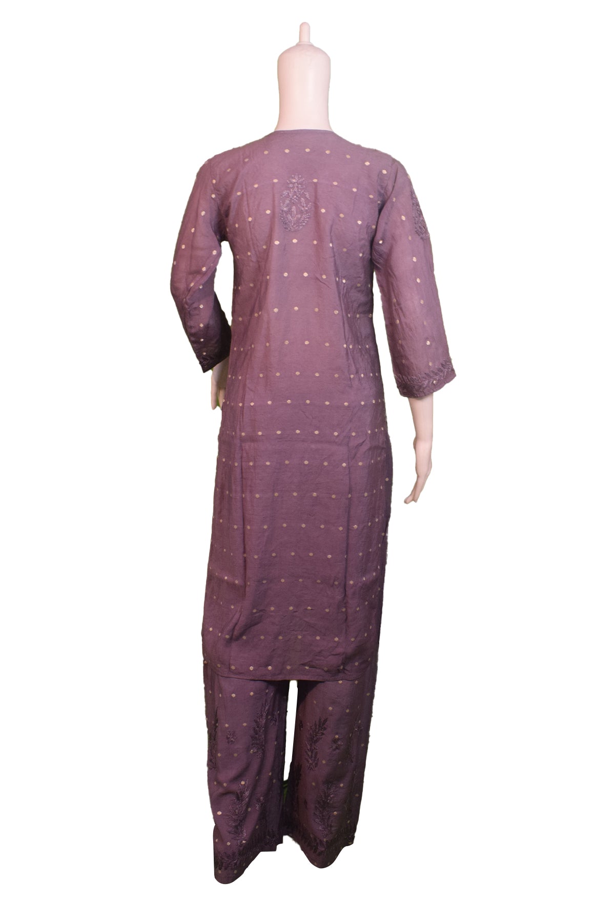 Silakaari Women's Pure Chanderi Golden Dots Kurti Palazzo Premium Lucknowi Set