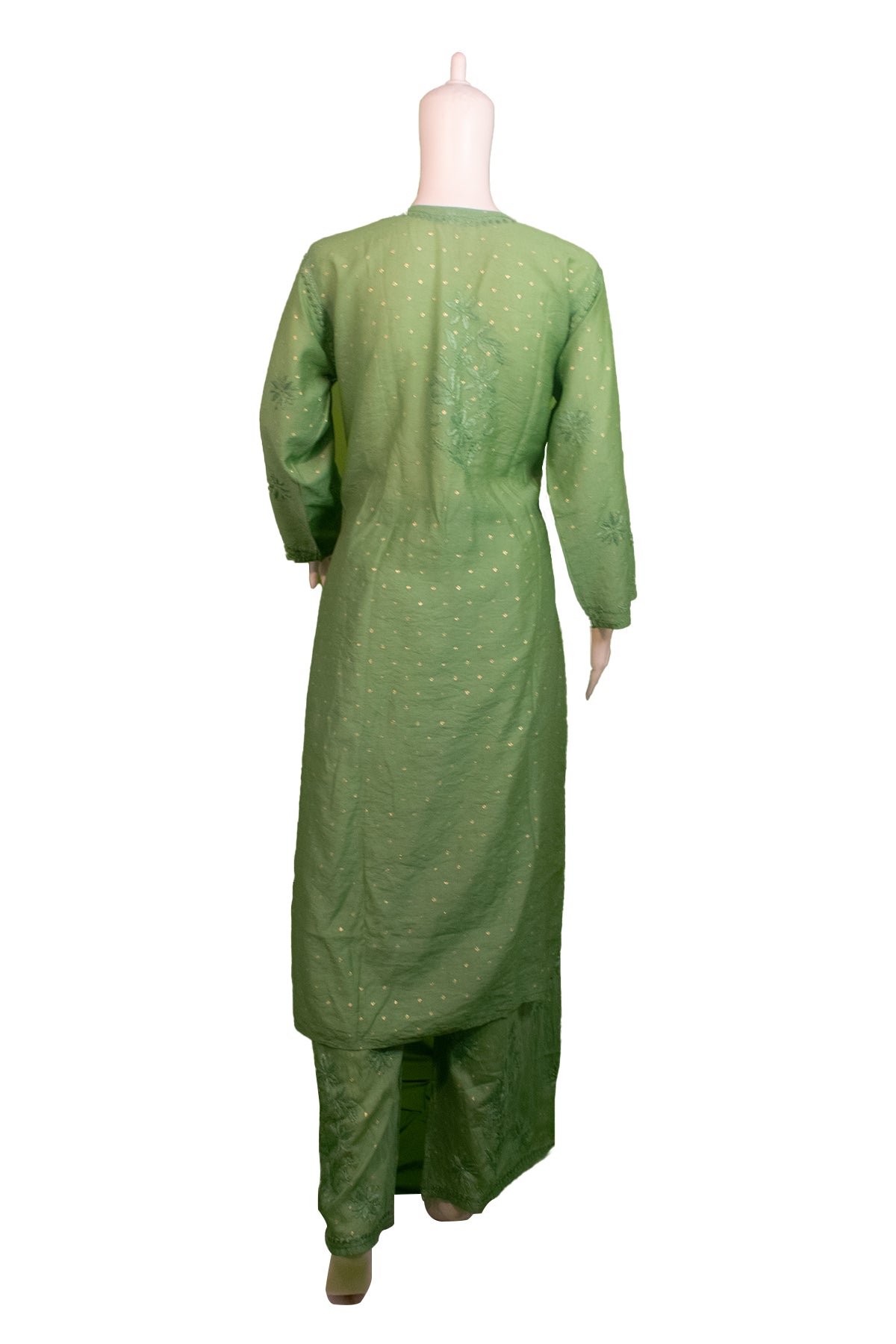 Silakaari Women's Pure Chanderi Golden Dots Kurti Palazzo Premium Lucknowi Set