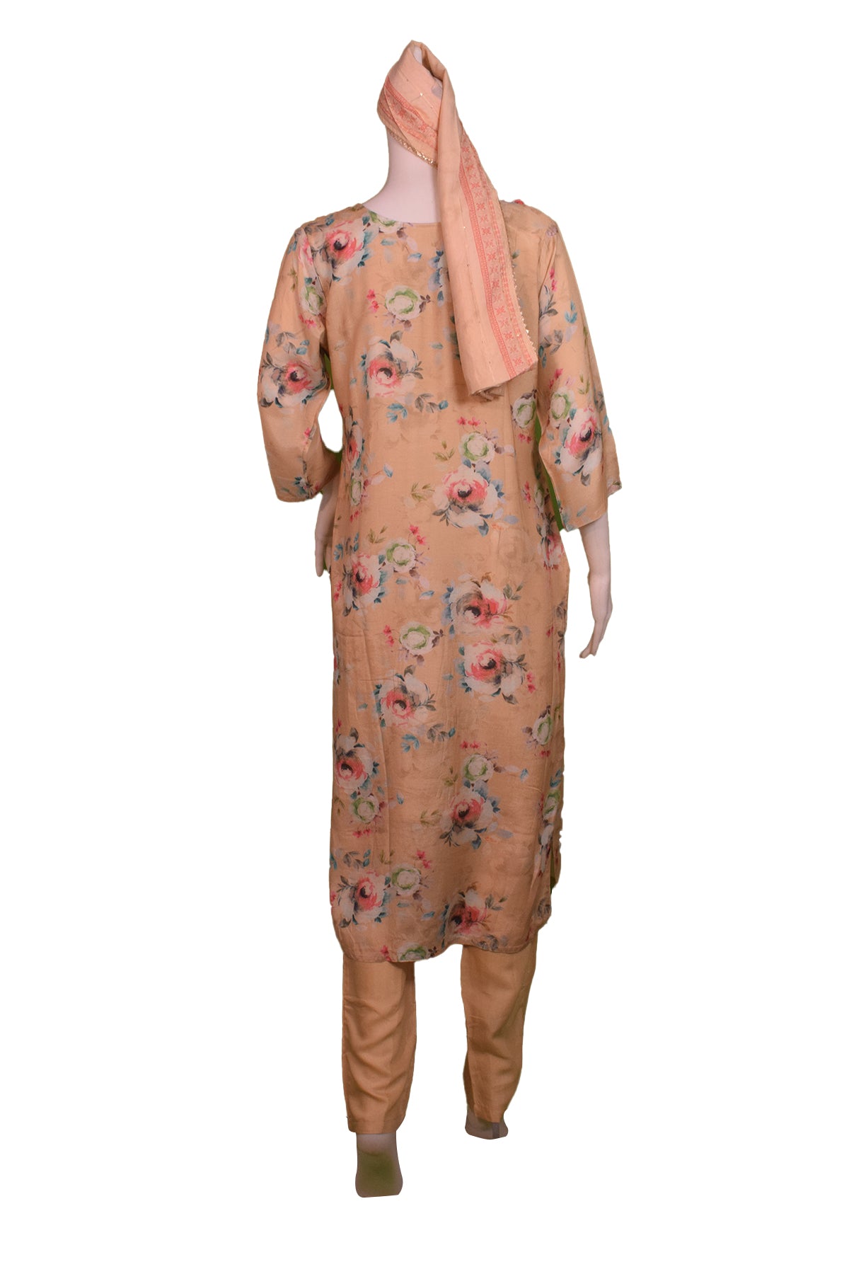 Silakaari Women's Beige-pink Sequin Mirror Salwar Kameez Digital Dupatta Set