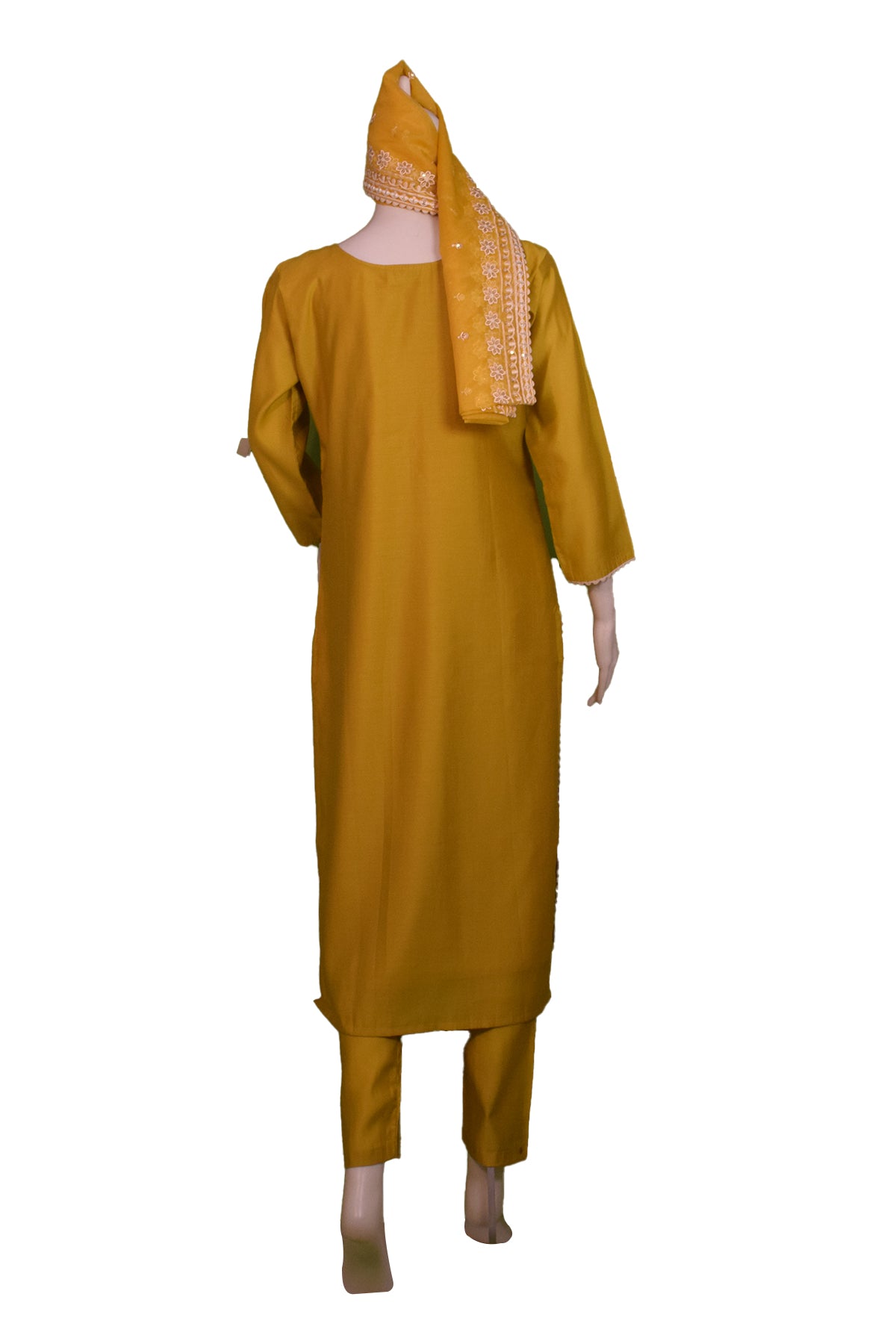 Silakaari Women's V Style Pearl Heavy Embroidered Pure Dola Silk Kurti Pant Dupatta Set