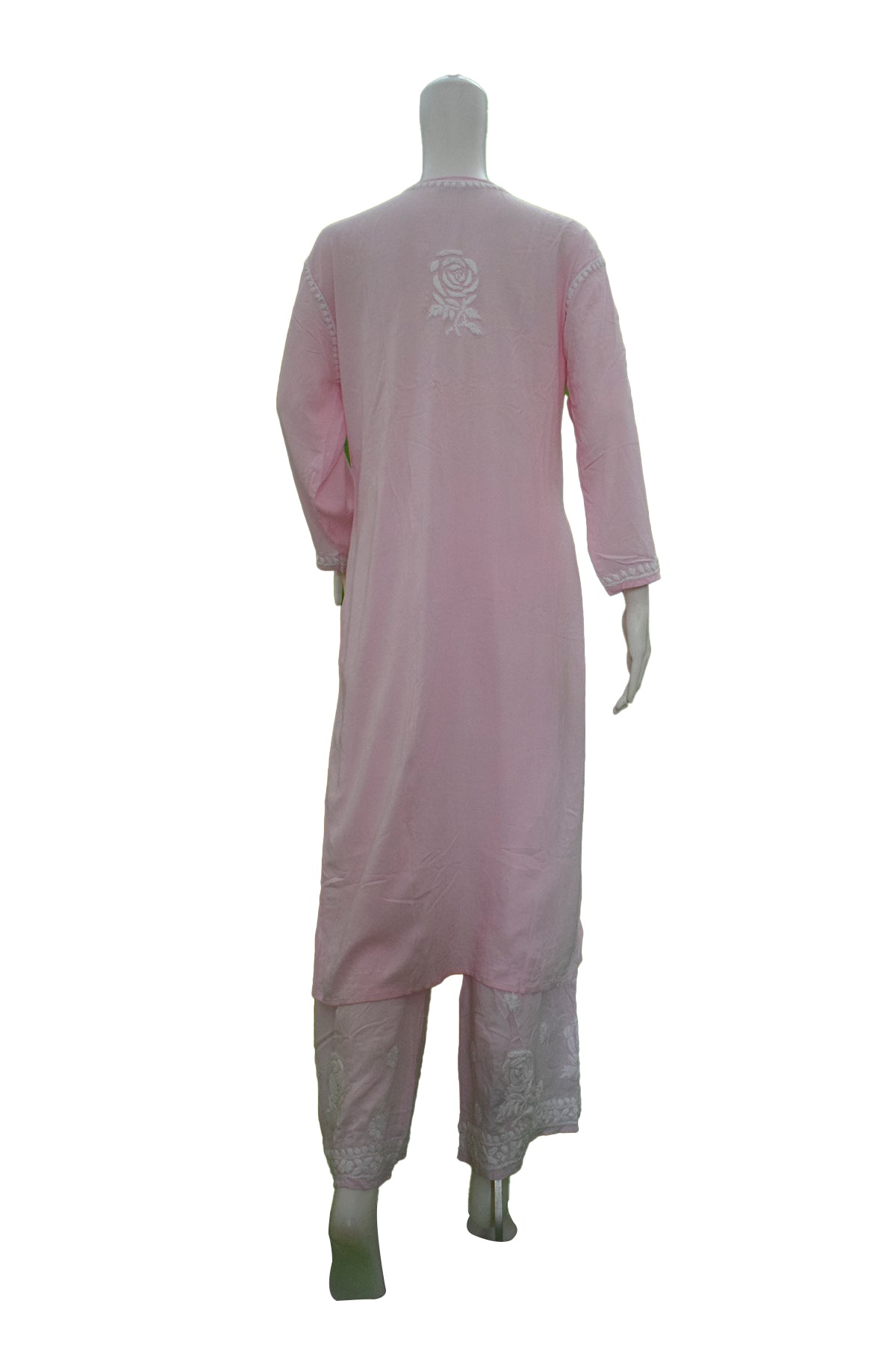 Silakaari Women's Baby Pink Modal Lucknowi Kurti Palazzo Set