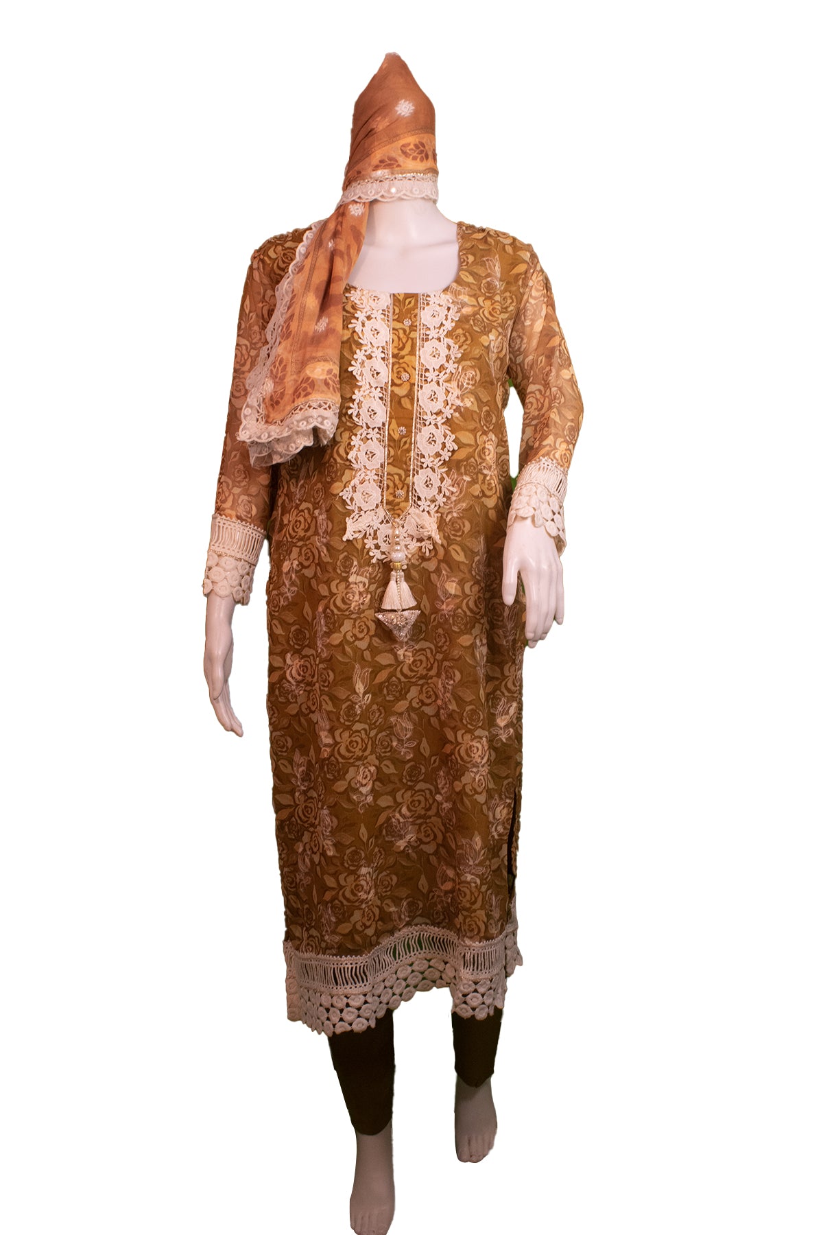 Silakaari Women's Floral Pure Georgette Heavy Lacy Designer Ready-Made Dress