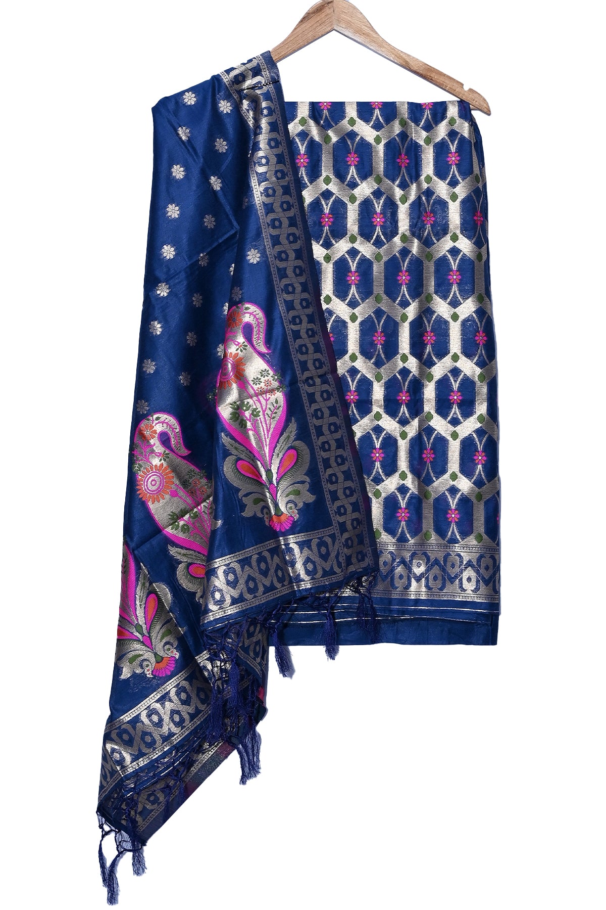 Silakaari Women's Heavy Zari Work Unstitched Dress Material