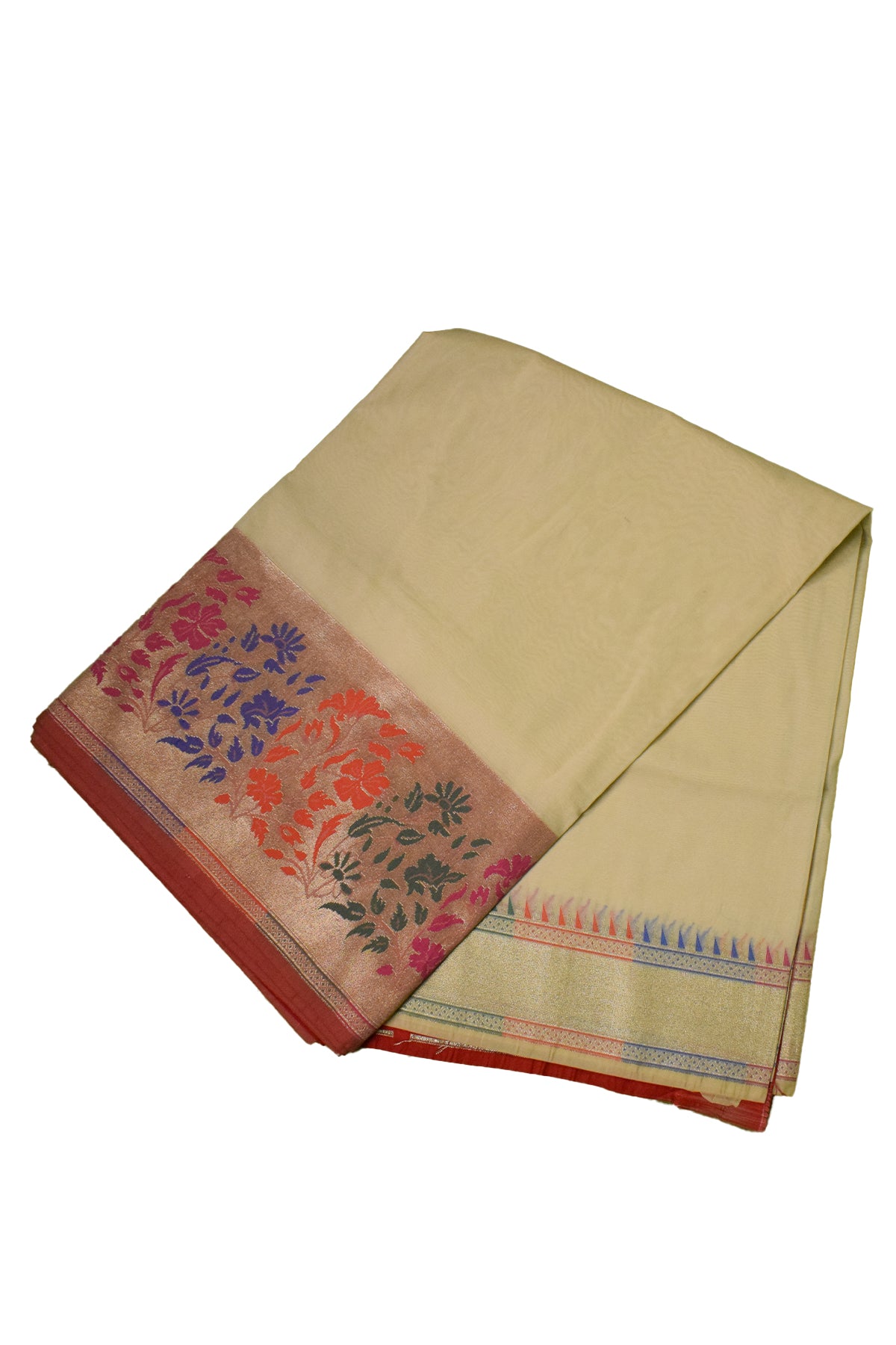 Silakaari Women's Off White Fancy Floral Border Banarasi Silk Saree