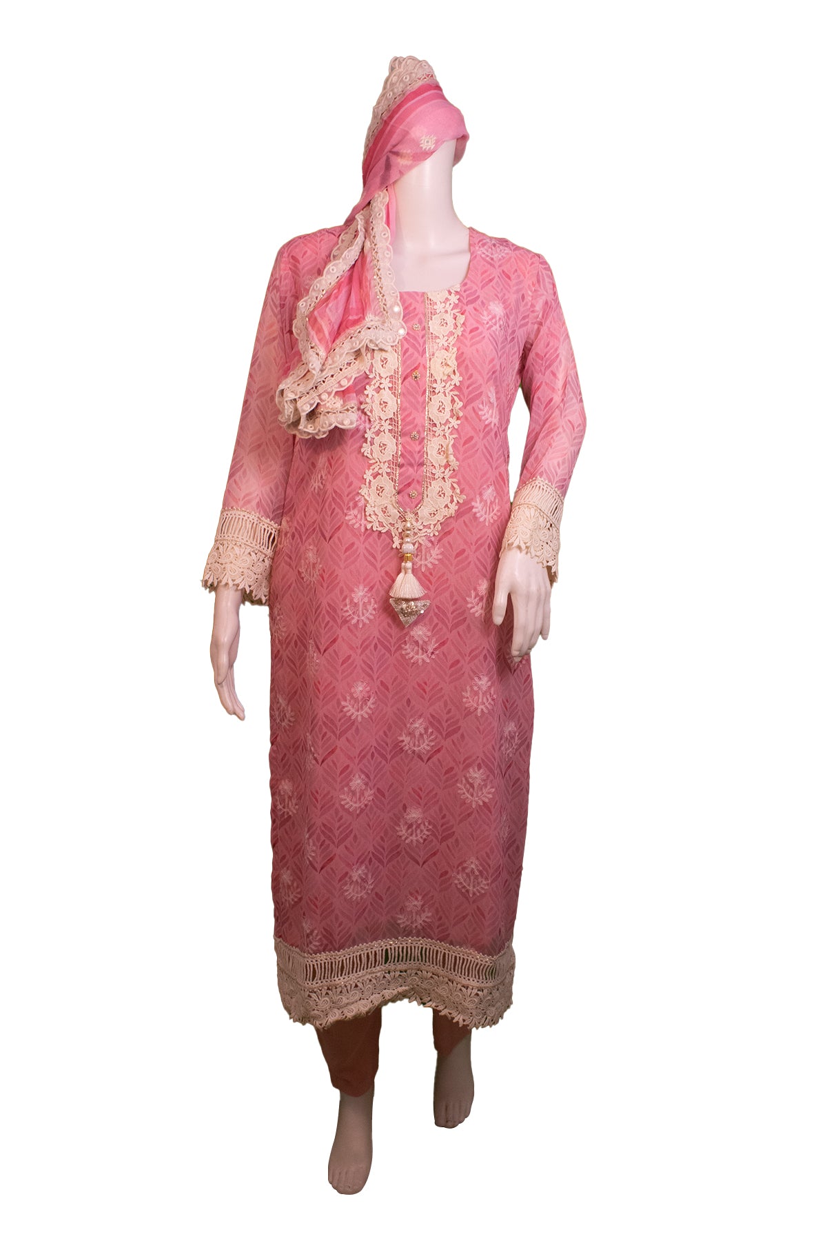 Silakaari Women's Floral Pure Georgette Heavy Lacy Designer Ready-Made Karachi Dress