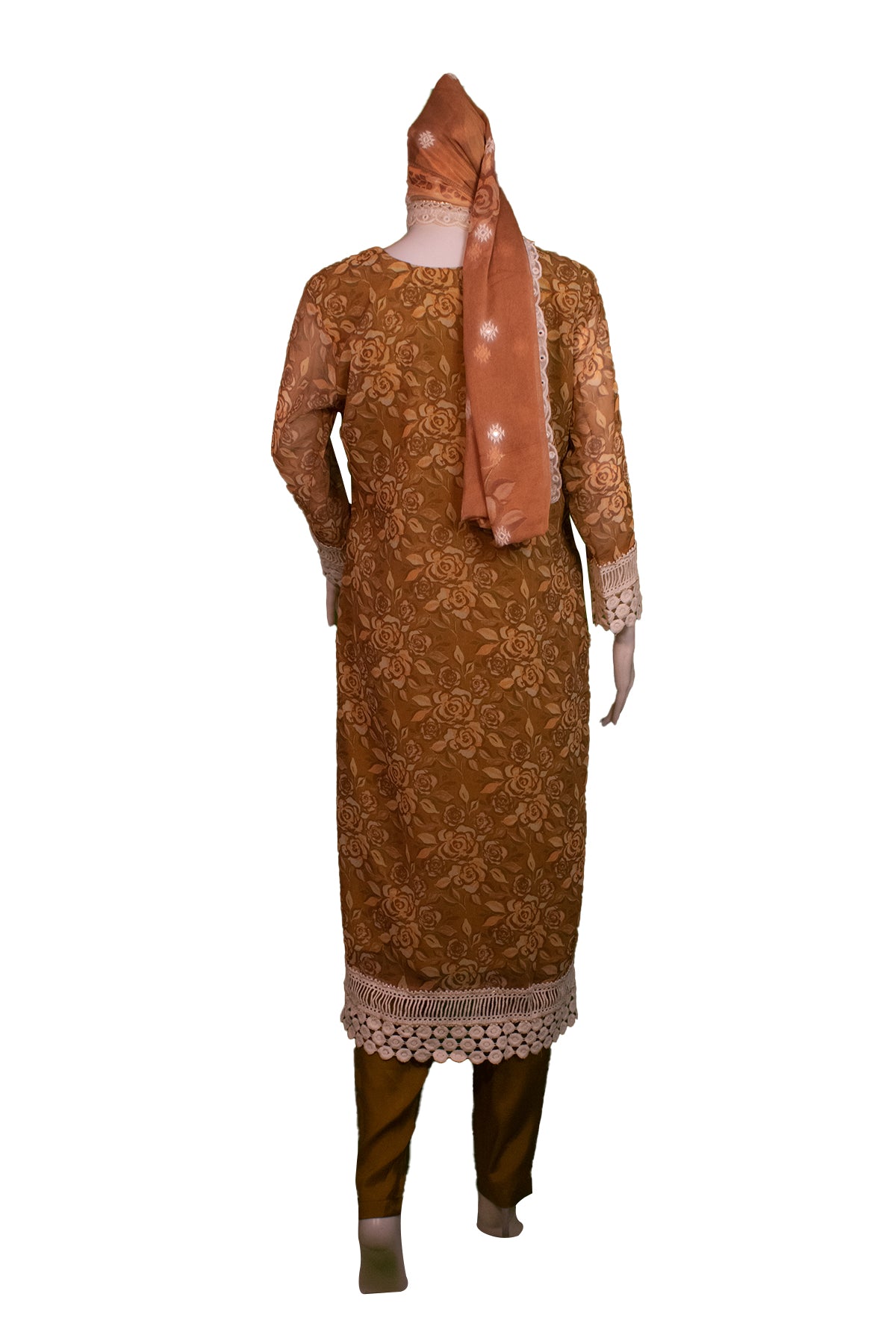 Silakaari Women's Floral Pure Georgette Heavy Lacy Designer Ready-Made Karachi Dress