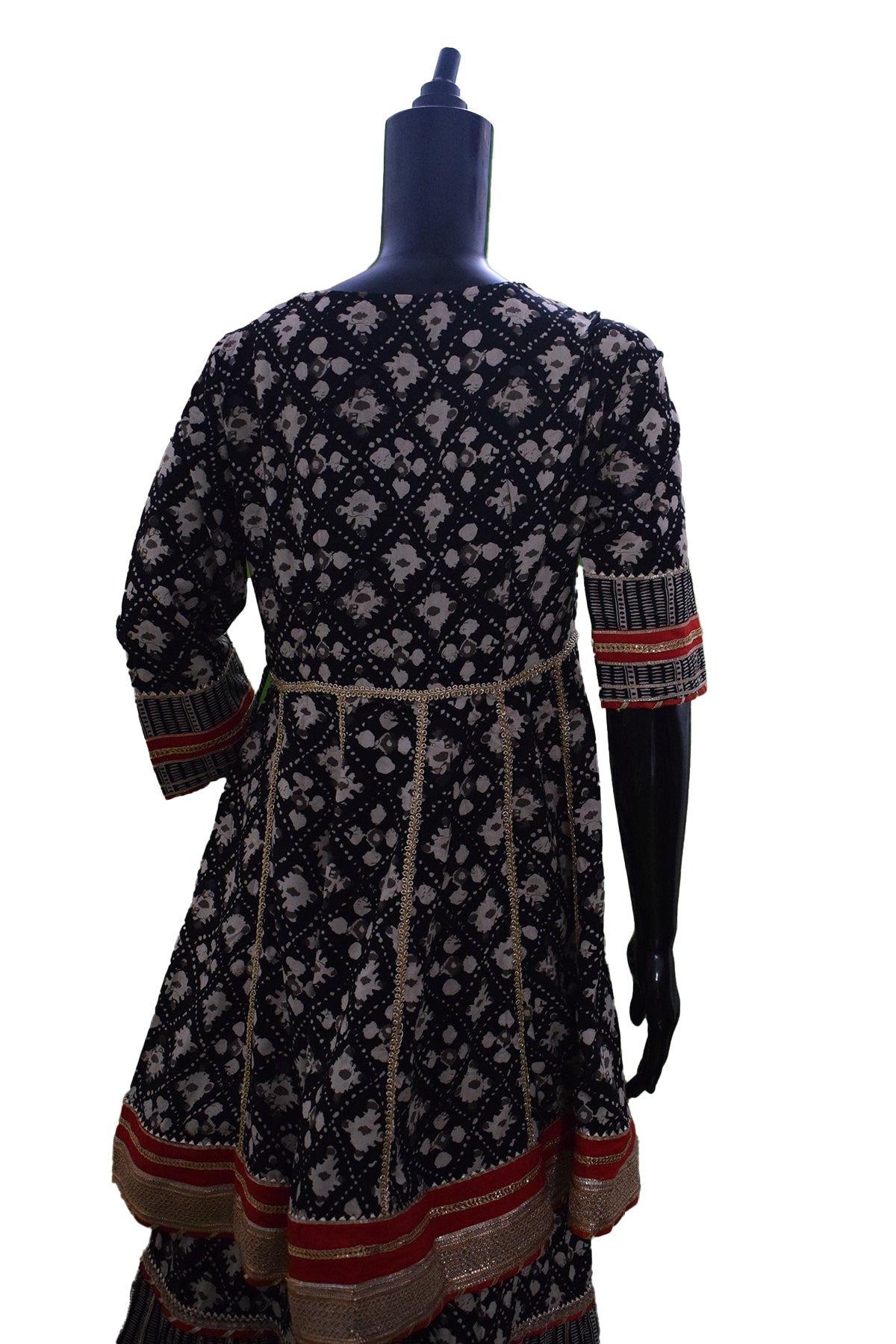 Silakaari Women's Black-Red Heavy Gota Patti Full Garara Set With Potli