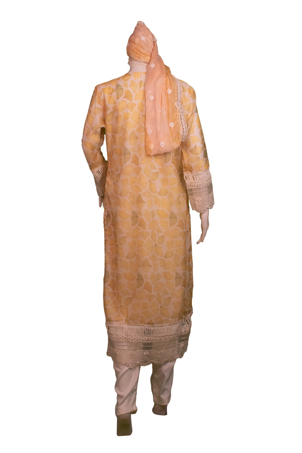 Silakaari Women's Yellow Mirror Floral Lacy Front Designer Karachi Ready-made Dress