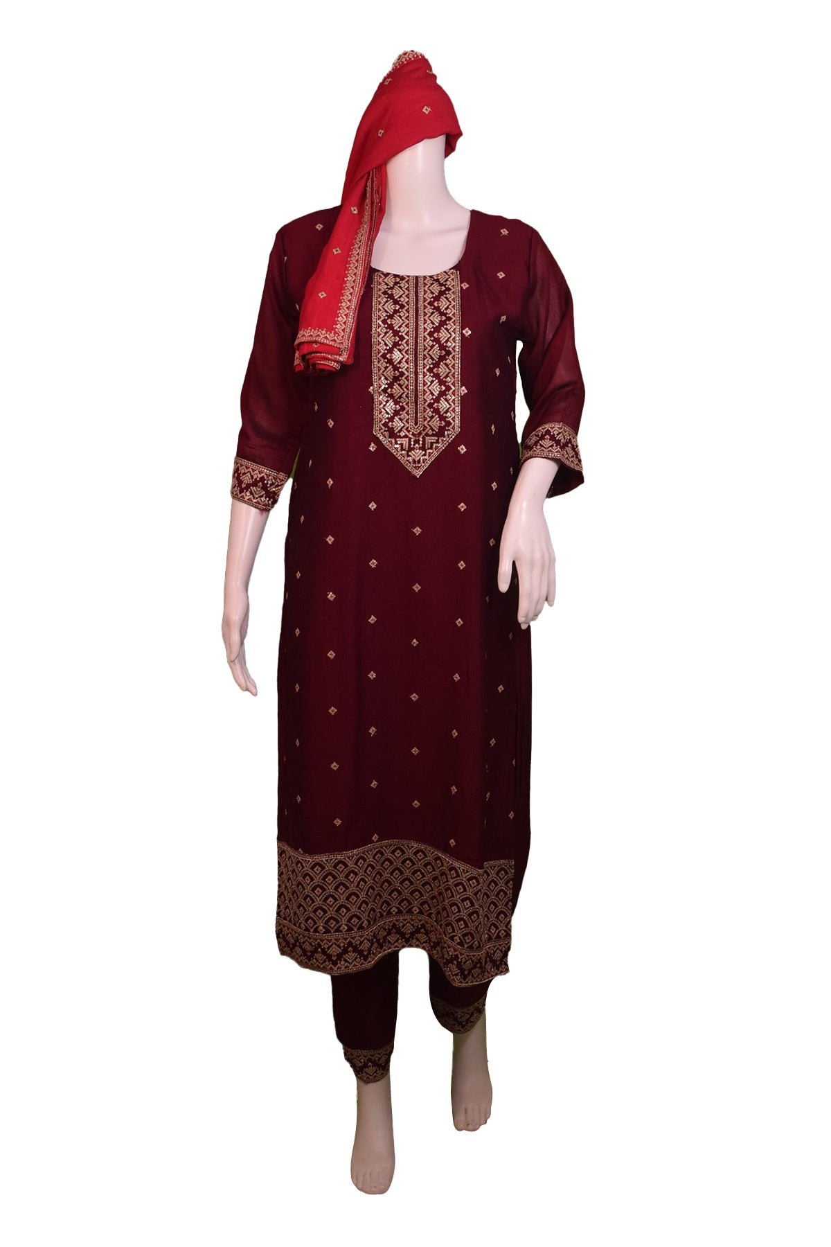 Silakaari Women's vichitra Gold Sequins Heavy Kurti Pant Dupatta Set