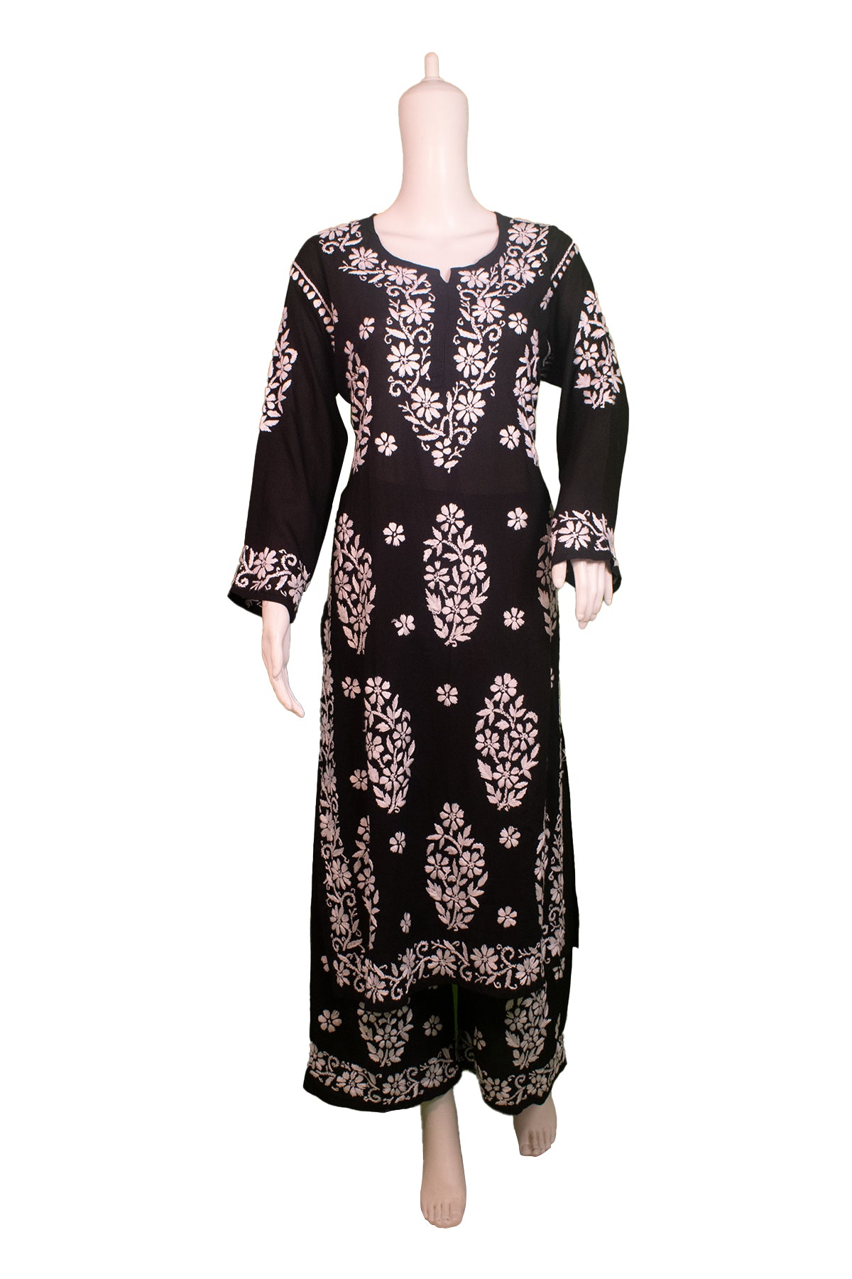 Silakaari Women's Pure Modal Lucknowi Premium Kurti Palazzo Set