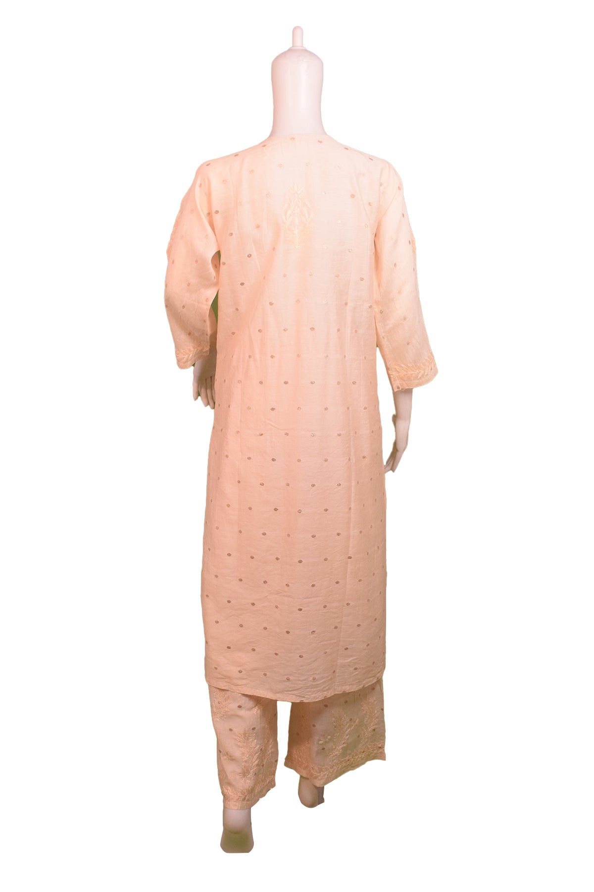 Silakaari Women's Pure Chanderi Golden Dots Kurti Palazzo Premium Lucknowi Set