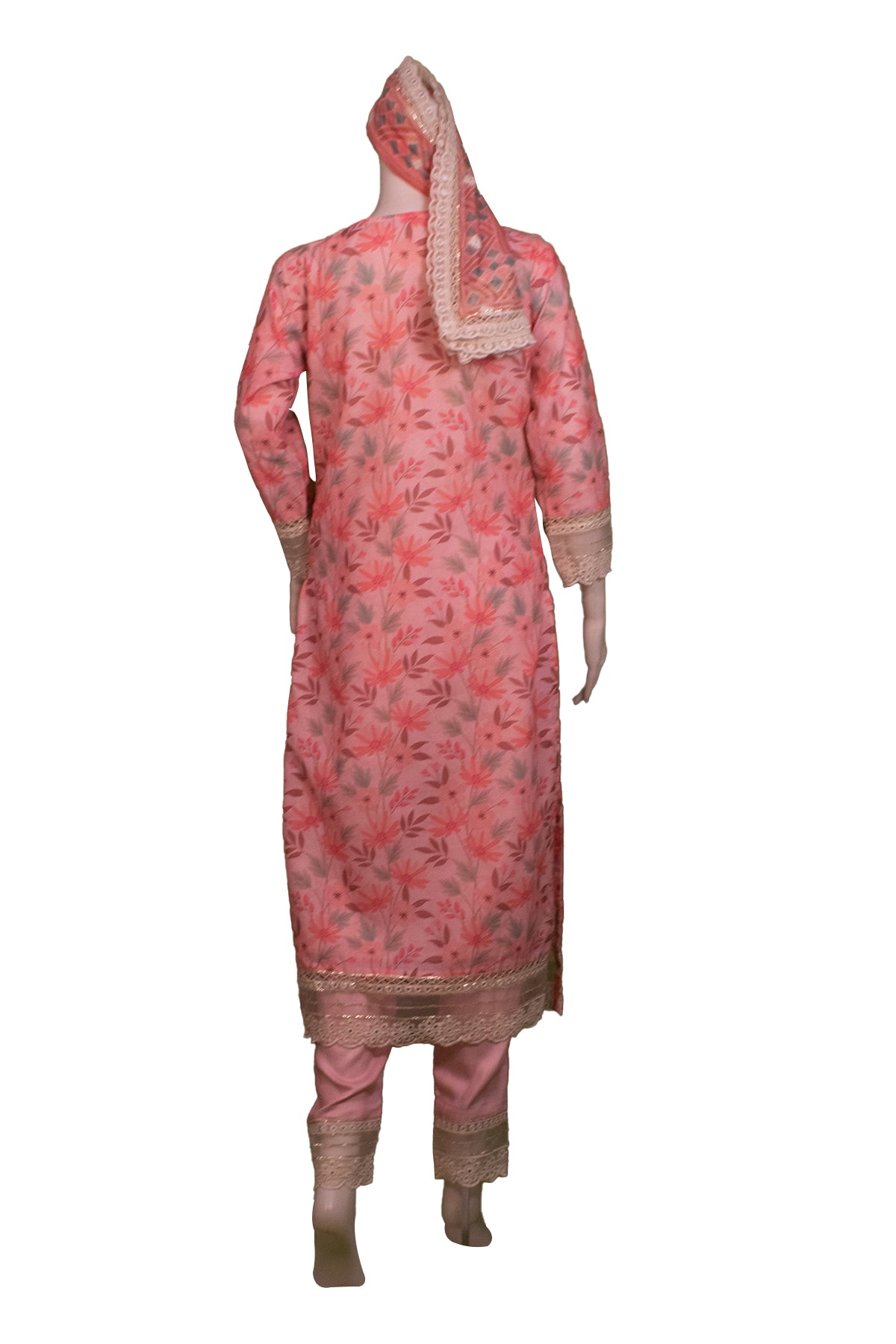 Silakaari Women's Pink Mirror Floral Lacy Front Designer Karachi Ready-made Dress