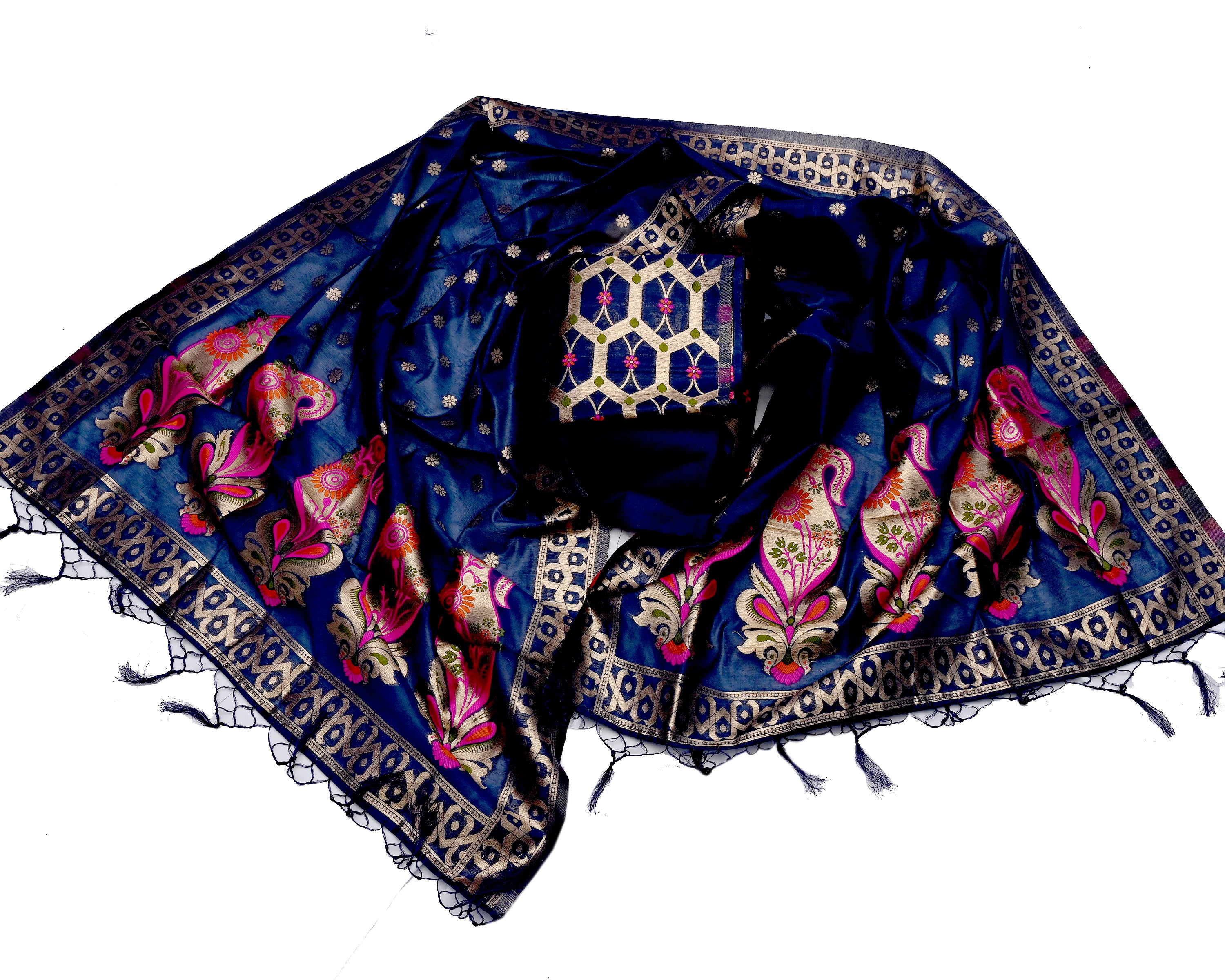 Silakaari Women's Heavy Zari Work Unstitched Dress Material