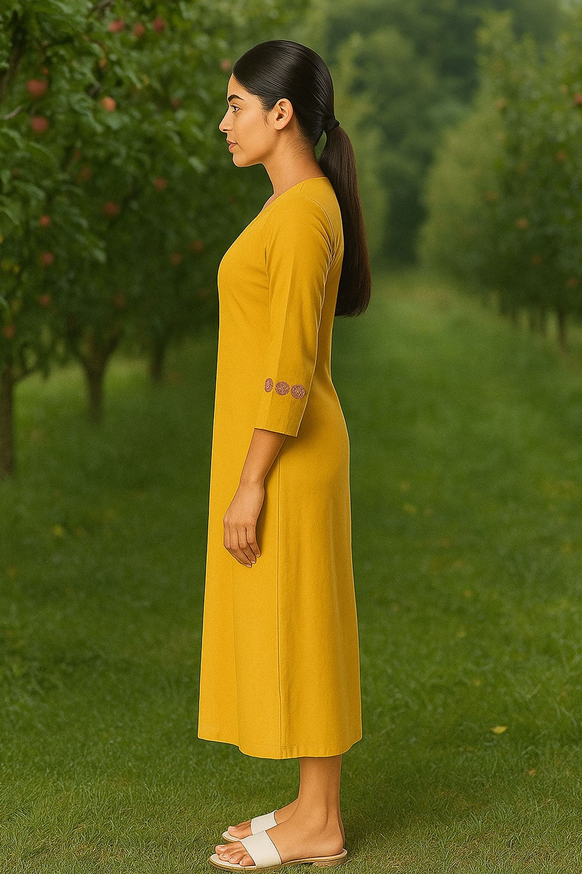 Silakaari Yusra Yellow Rayon Aline Embroidery Kurti