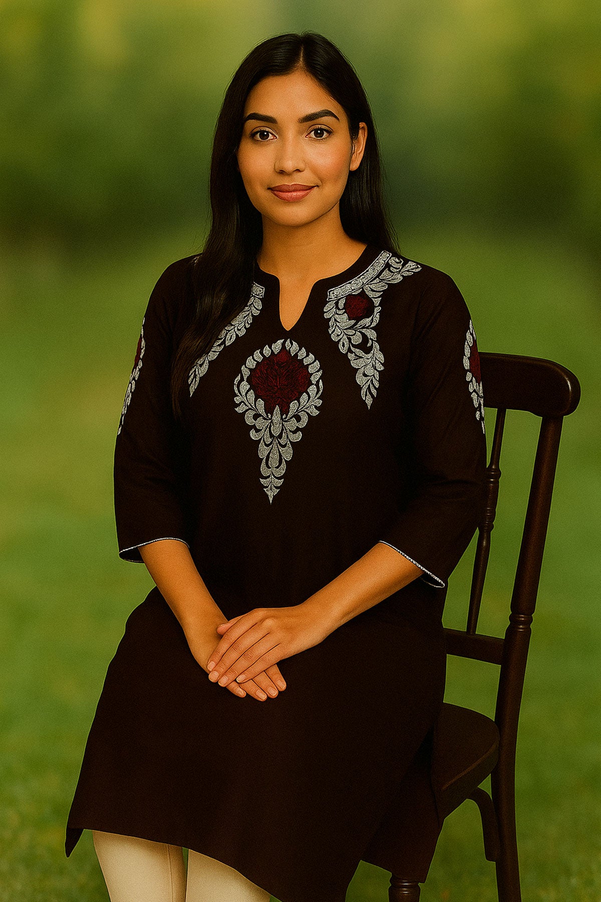 Silakaari Omaira Brown Zari Gota Embroidered Rayon Kurti