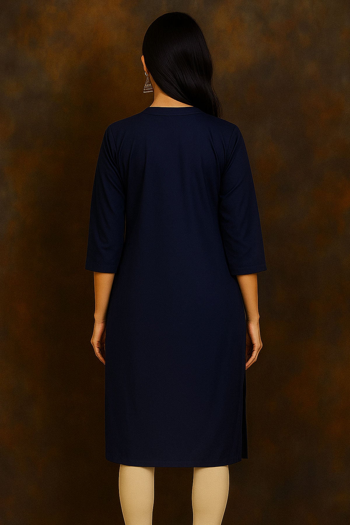 Silakaari Safiya Navy Blue Rayon Embroidery Long Kurti