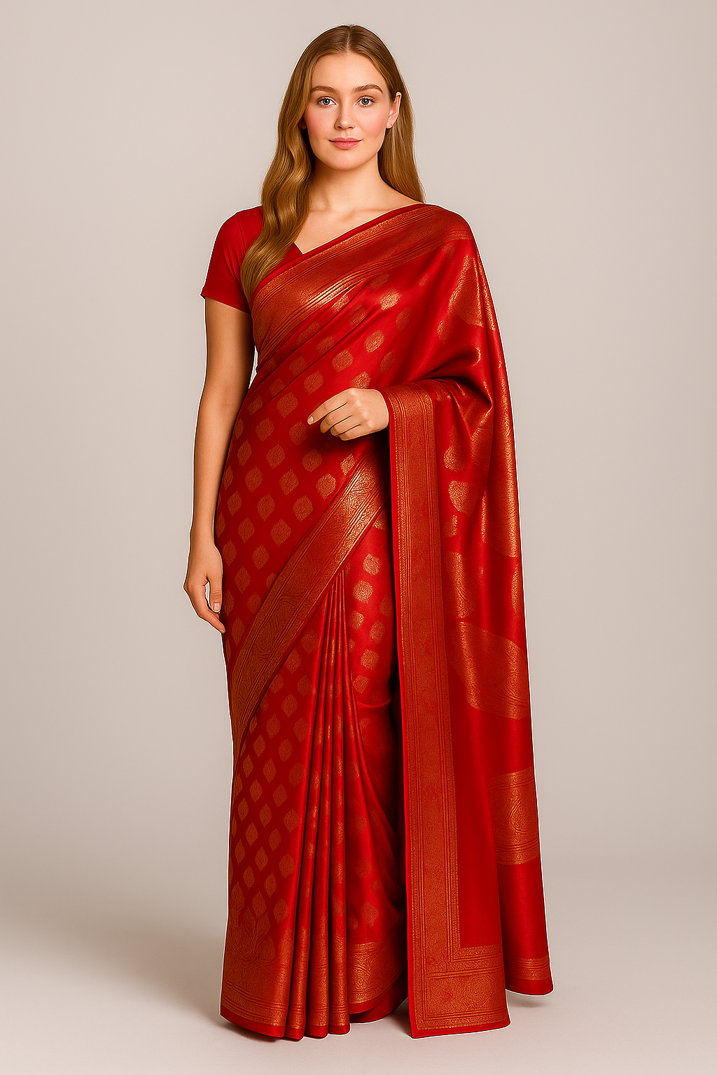 Silakaari Zari Banarasi Tango Gold-Red Woven Brocade Festive Saree