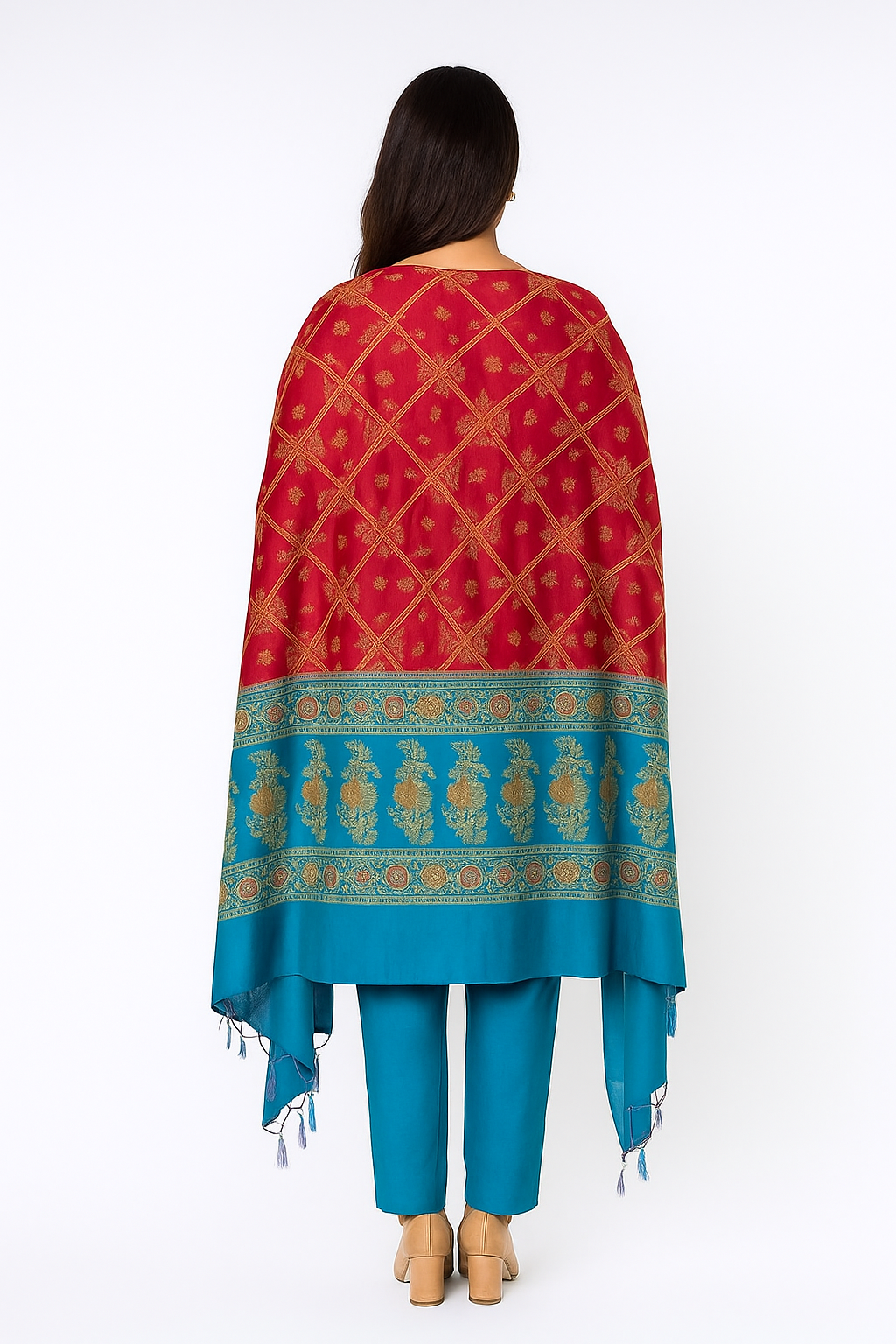 Silakaari Khoobsurat Blue-Red Pure Banarasi Katan Silk unstitch Salwar Suit