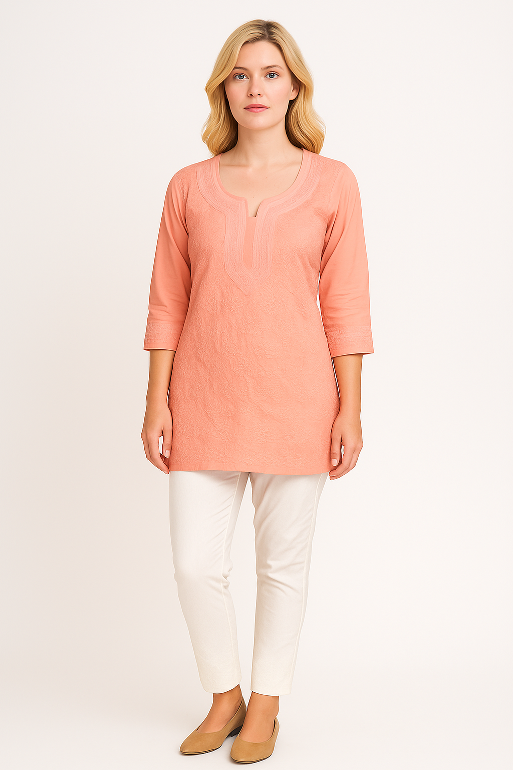 Silakaari Pure Mul Cotton All Over Premium Lucknowi Short Kurti With Pant Set