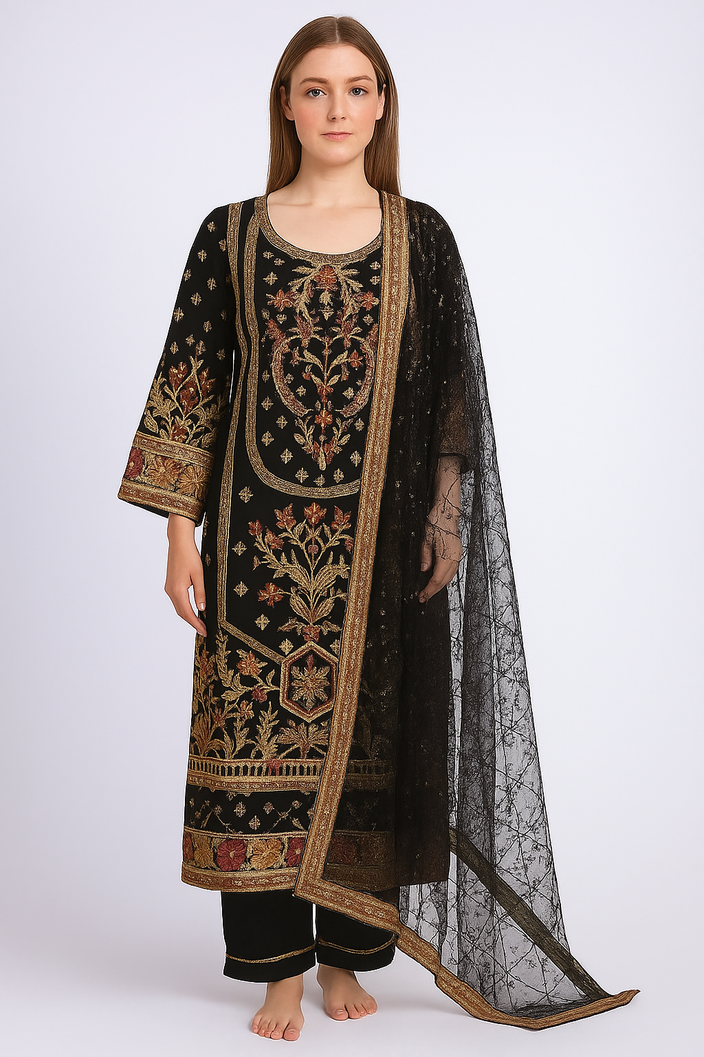 Silakaari Nimat Black-Multi Heavy Sequin Kundan Work Fancy Ready-Made Dress