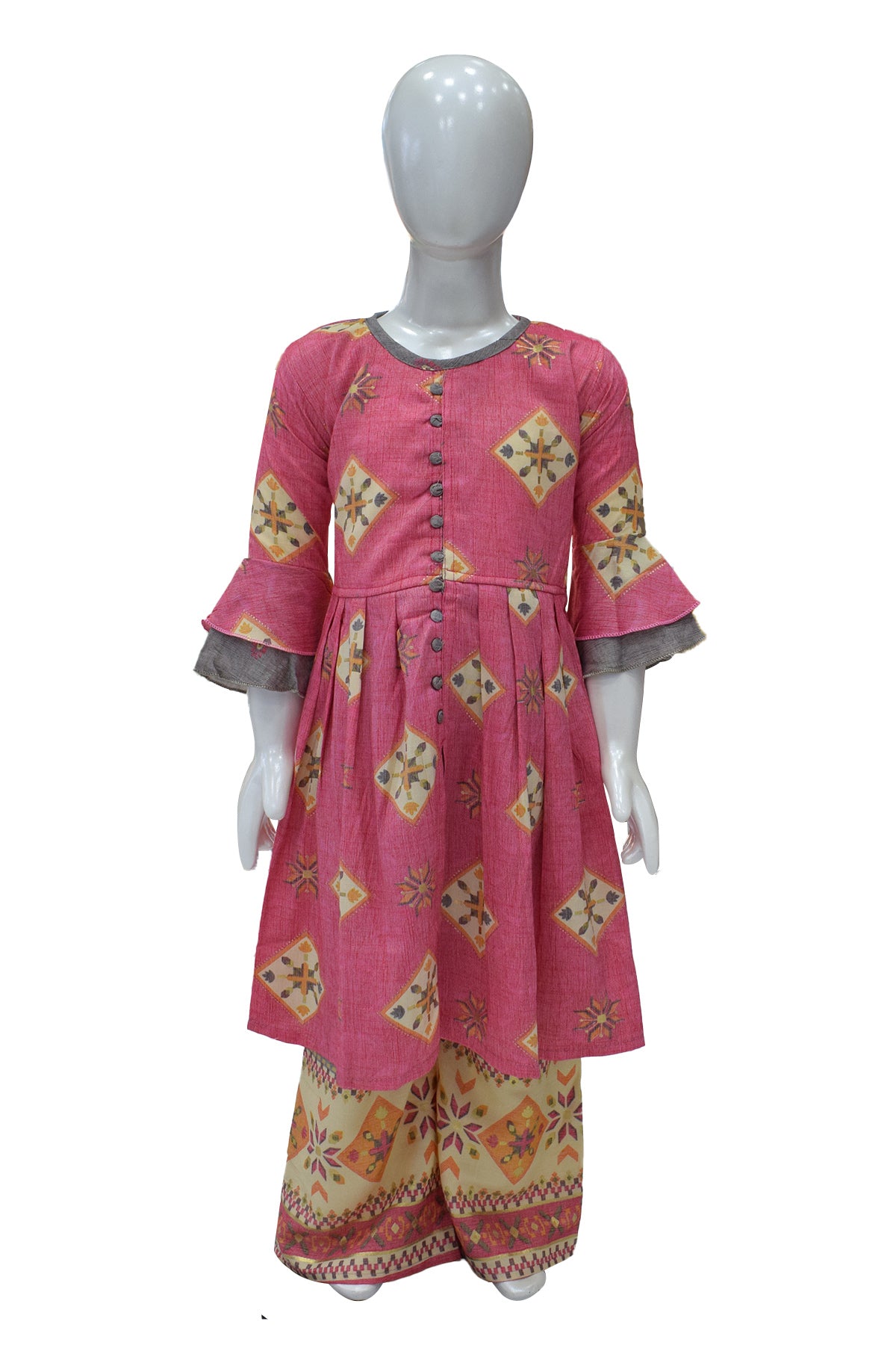 Silakaari Kids Bell Sleeve Foil Printed Palazzo Set For Girls