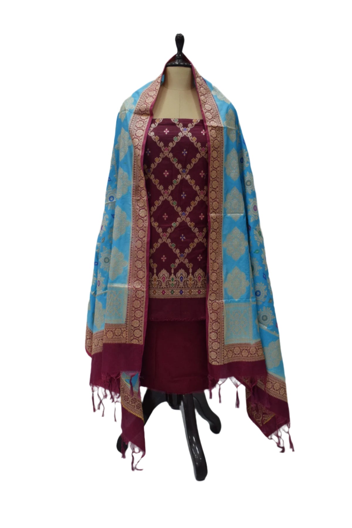 Silakaari Women's Plus Size Zari Banarasi Silk Unstitched Dress Material