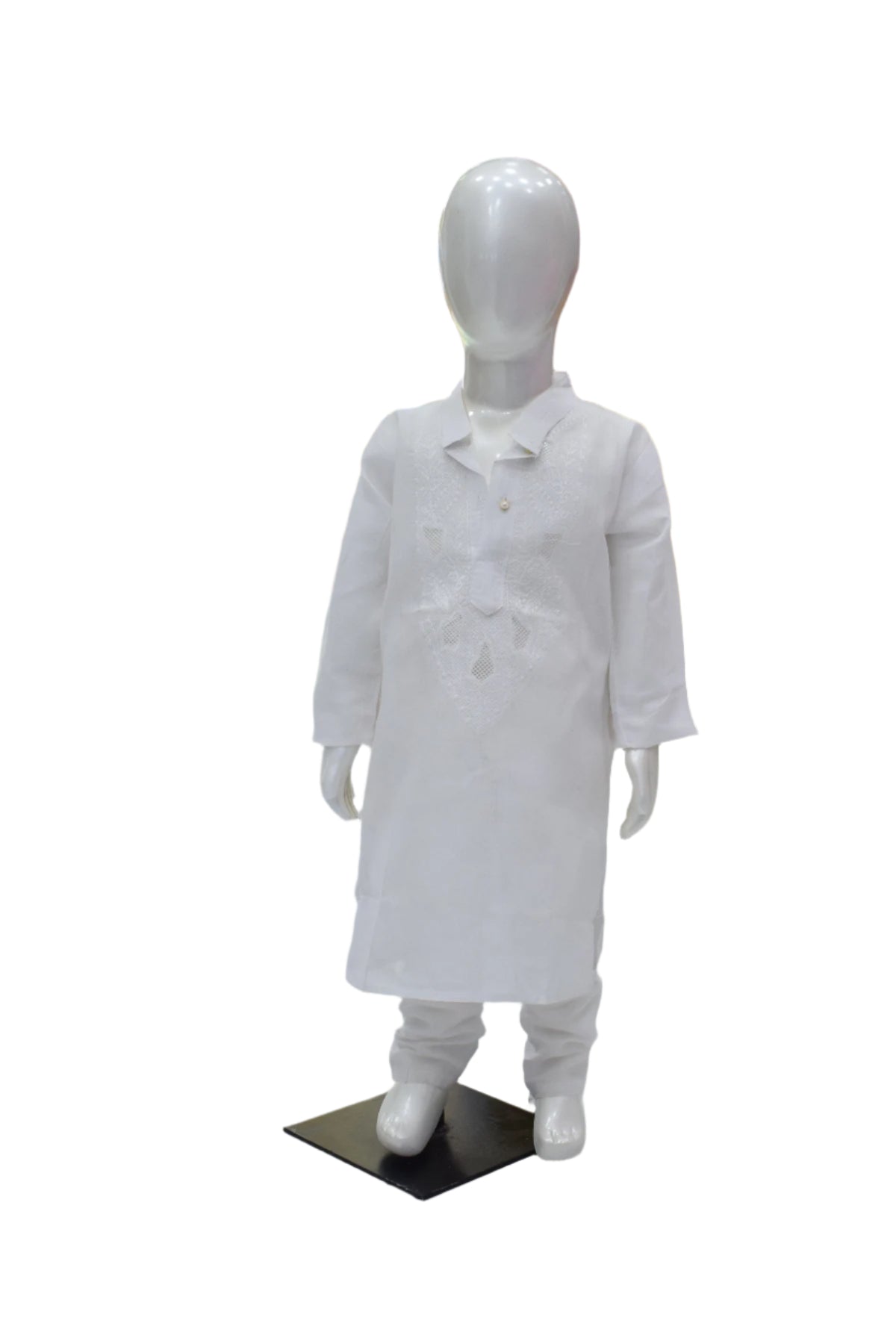 Silakaari Kids White Lucknowi Pure Cotton Kurta Pajama Set For Boys