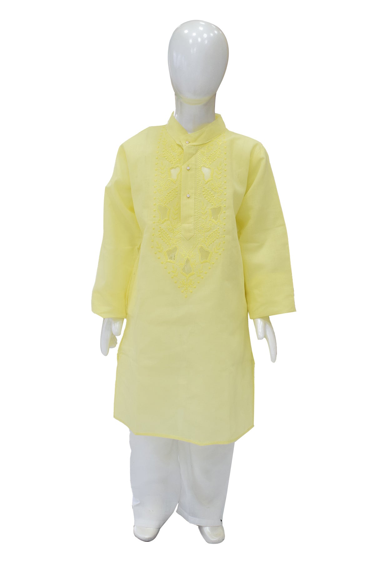 Silakaari Kids Yellow Lucknowi Pure Cotton Kurta Pajama Set For Boys