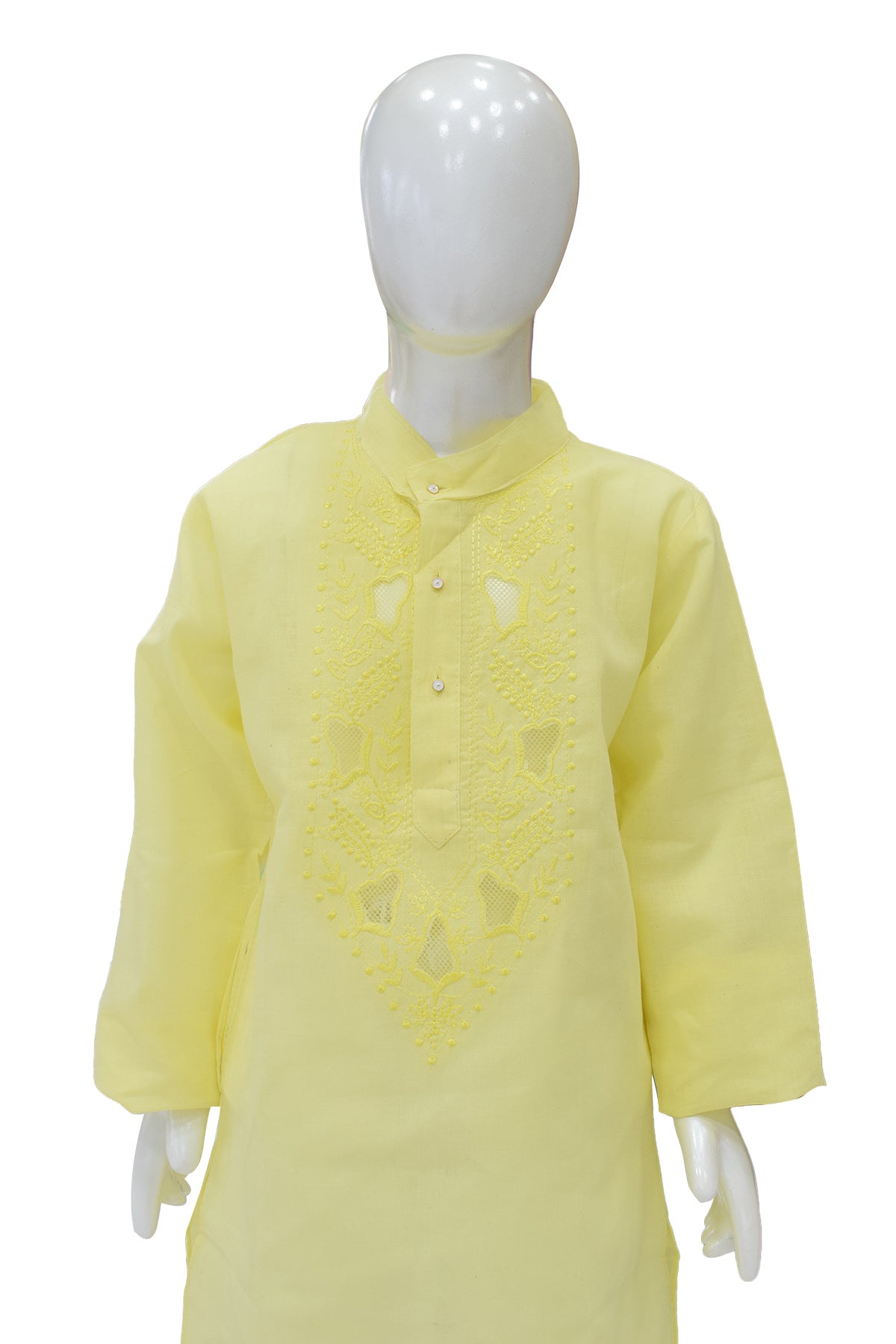 Silakaari Kids Yellow Lucknowi Pure Cotton Kurta Pajama Set For Boys