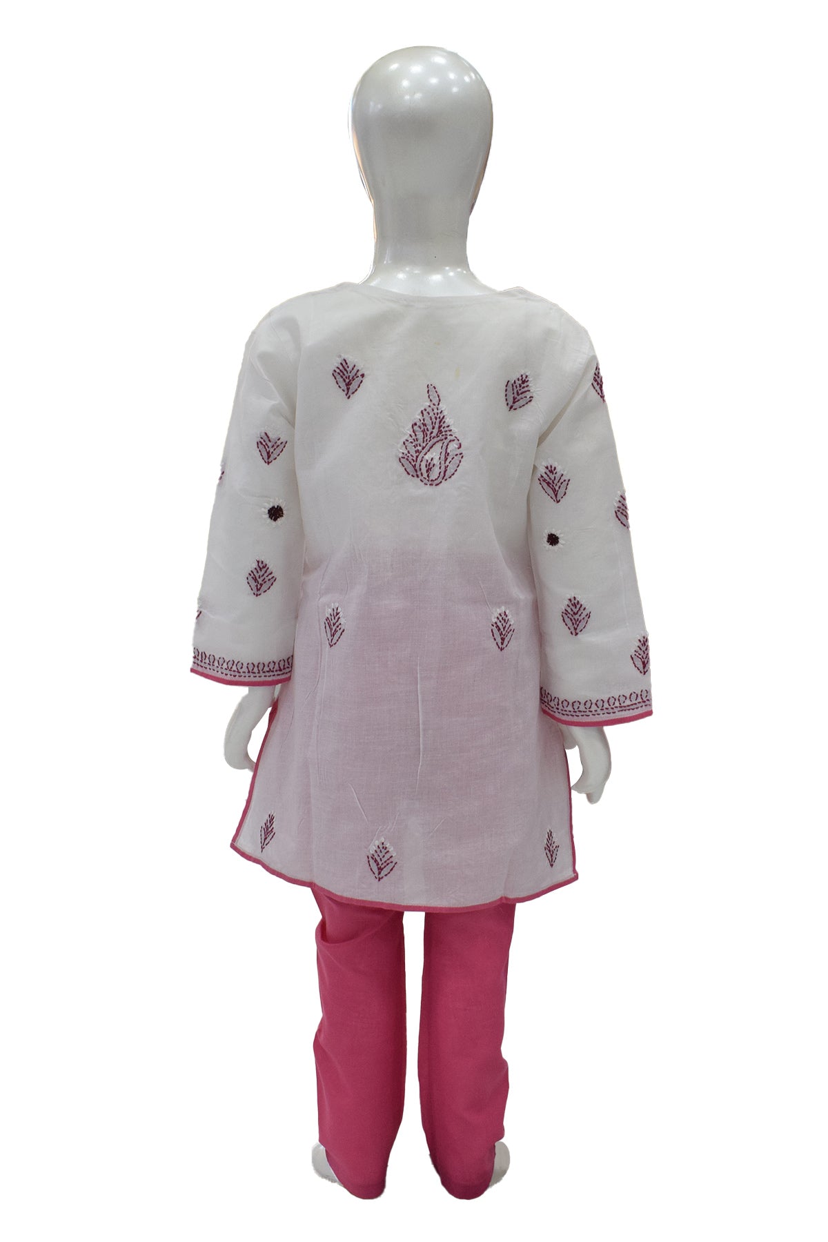 Silakaari Kids Pure Cotton Floral Chikan Lucknowi Kurta Pajama Set For Girls